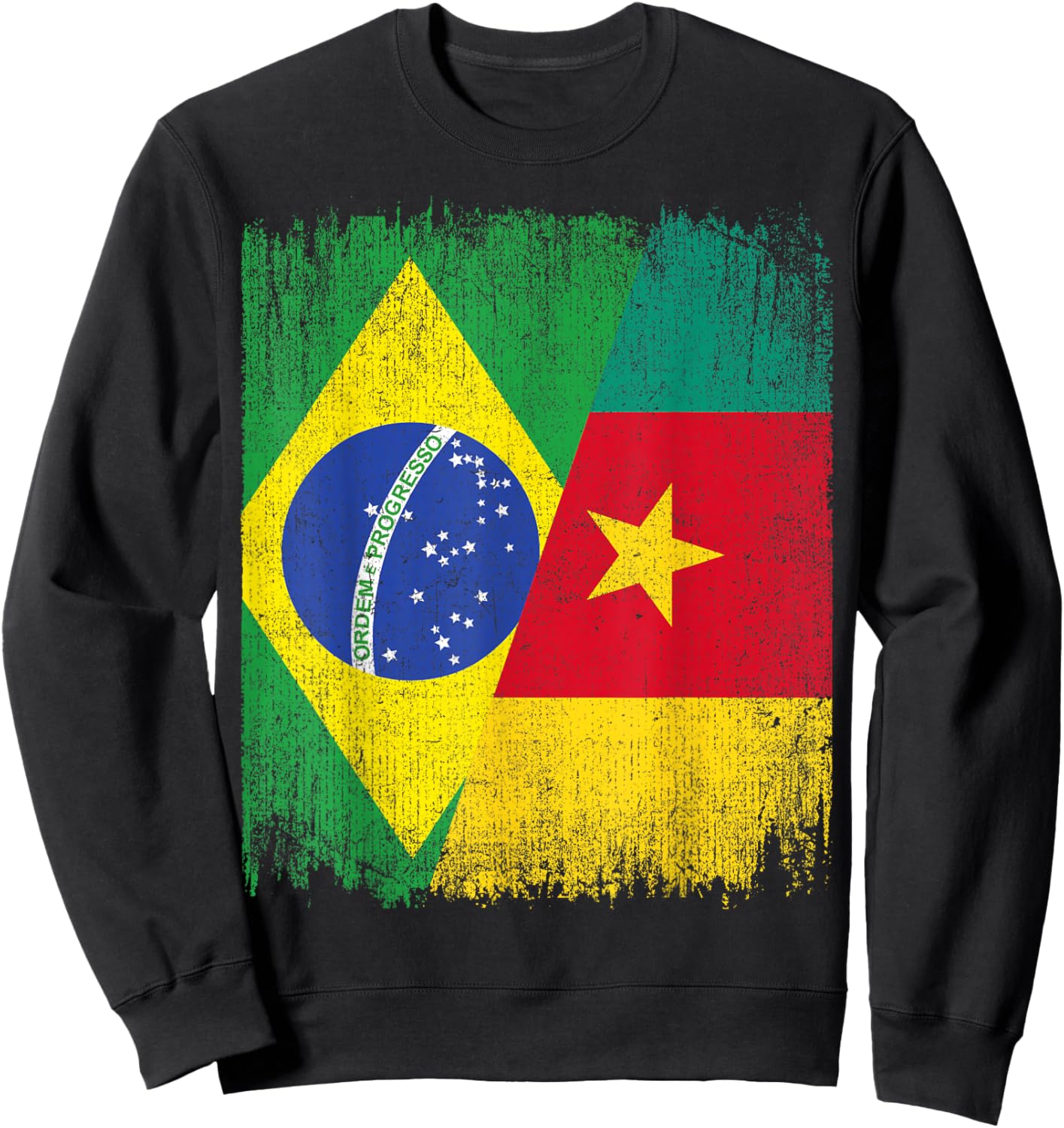Half Brazil Cameroon Split Flag Brazilian Cameroonian Roots Sweatshirt - Sweatshirt | Black