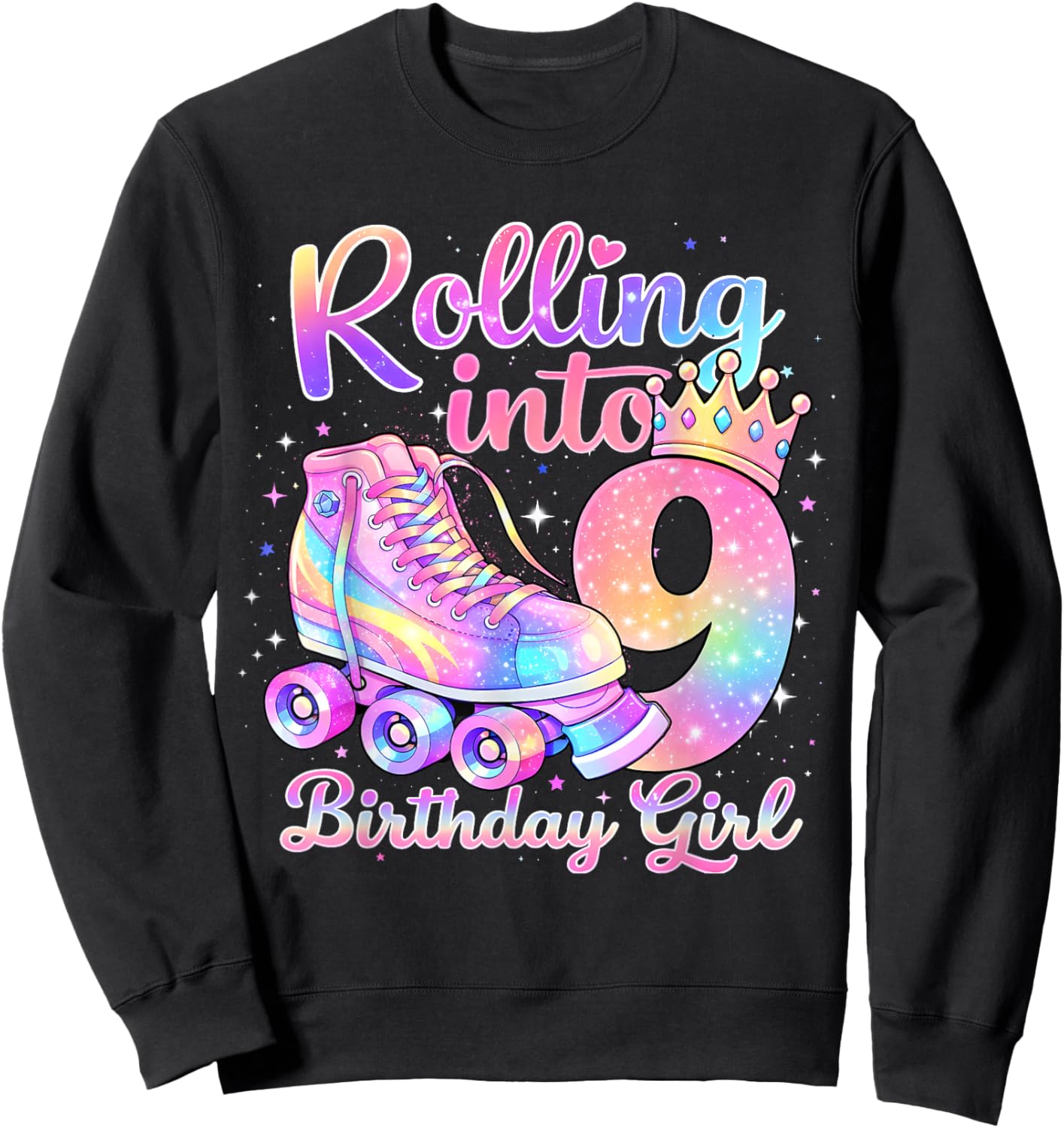 Rolling Into 9 Years Old Roller Skating Girl 9th Birthday Sweatshirt - Sweatshirt | Black