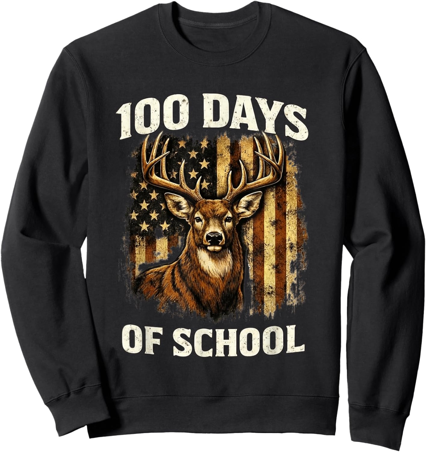 Hunting Deer 100 Days of School USA camo Flag Boy Kids Girl Sweatshirt - Sweatshirt | Black