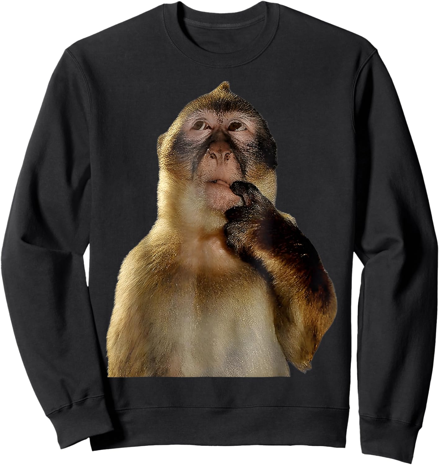 Thinking Monkey Meme Trending Funny Men Woman Kids Sweatshirt - Sweatshirt | Black