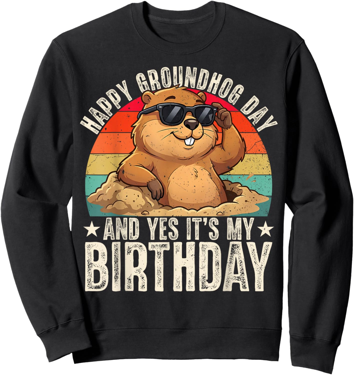Happy Groundhog Day Birthday Cool Groundhog with Sunglasses Sweatshirt - Sweatshirt | Black