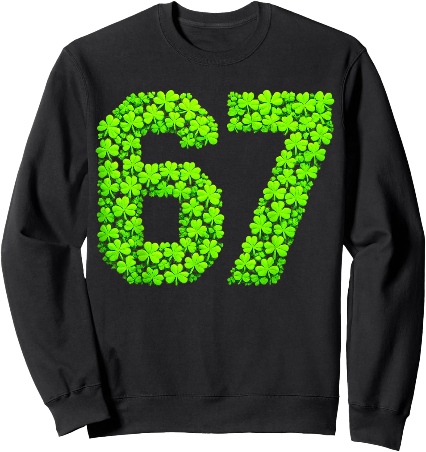st Patricks Day 67 Shamrock six Seven 6 7 Meme Kids 67 Boys Sweatshirt - Sweatshirt | Black