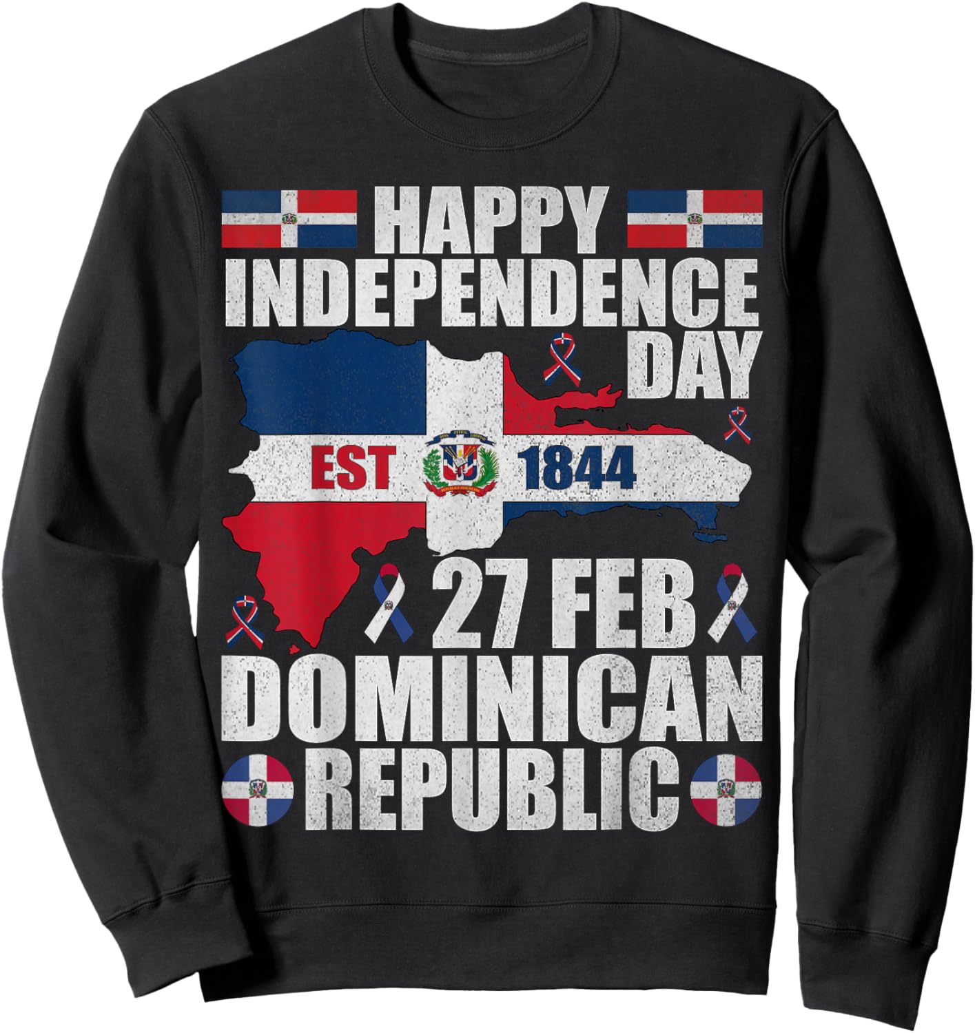 Dominican Republic 182nd Independence Day Dominican Flag Map Sweatshirt - Sweatshirt | Black