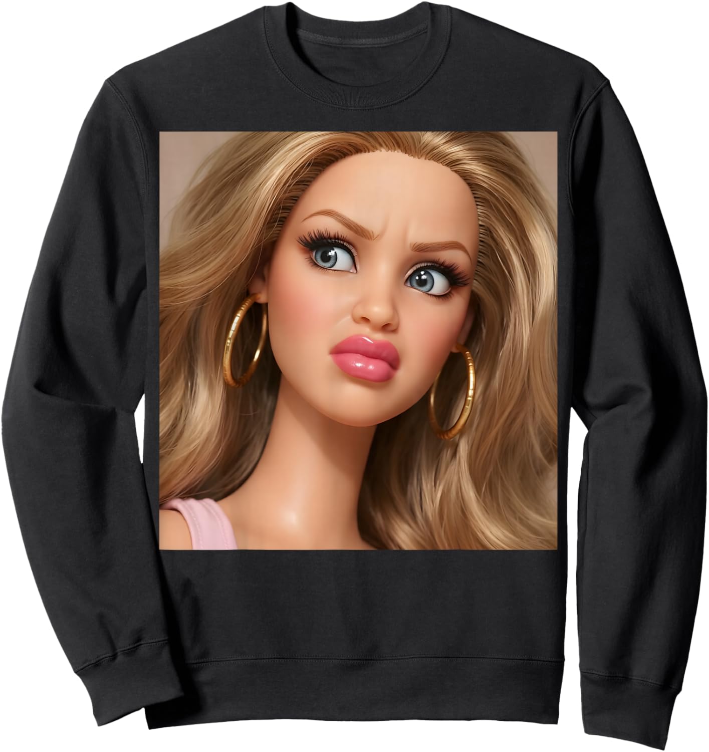 Distressed Doll Face Meme Sweatshirt - Sweatshirt | Black