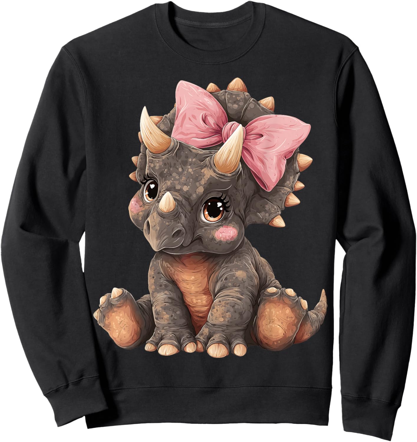 Triceratops Dinosaur Girl Pink Coquette Bow Sweatshirt - Sweatshirt | Black