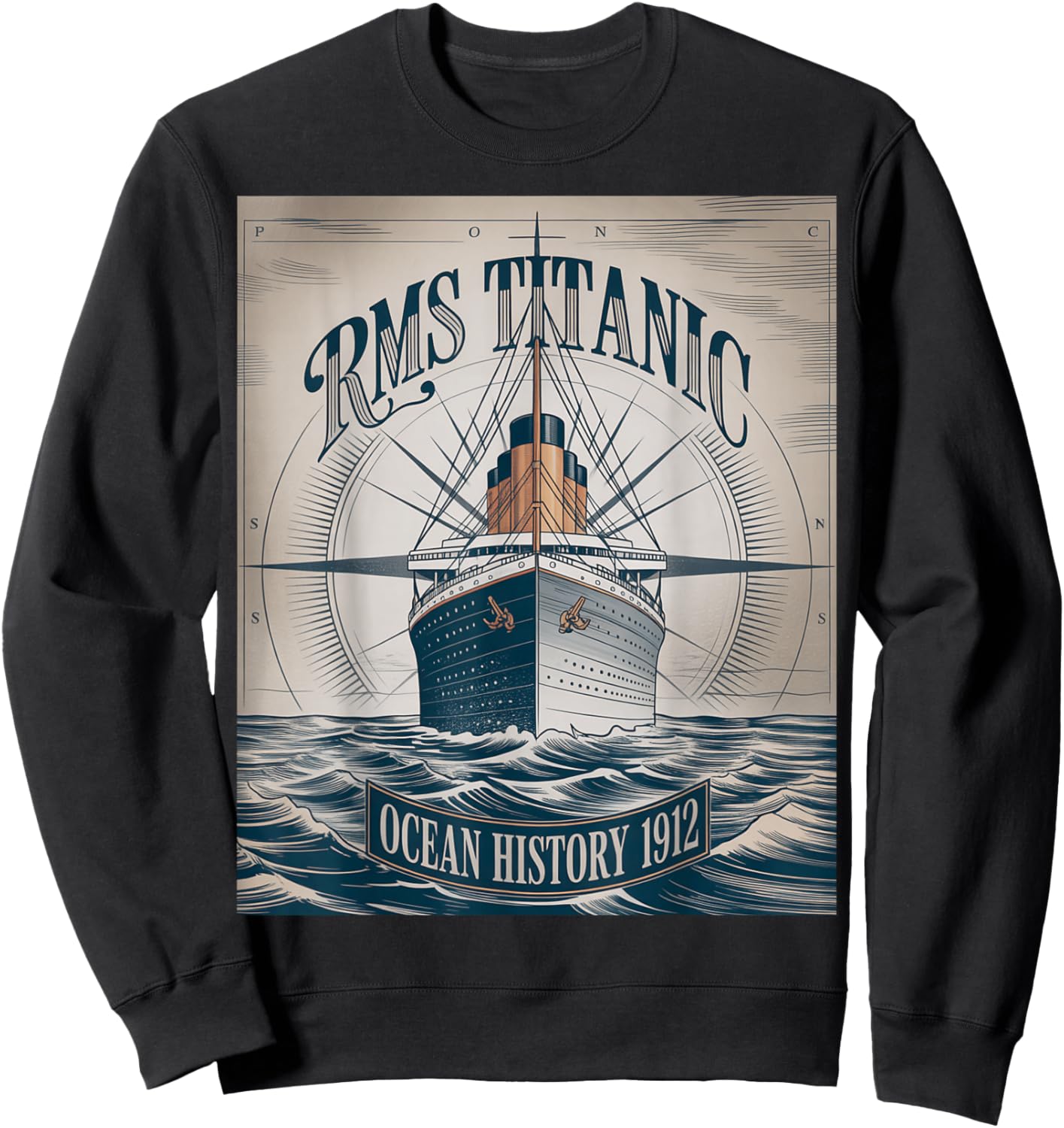 RMS Titanic 1912 Ocean History Memorial Design Sweatshirt - Sweatshirt | Black