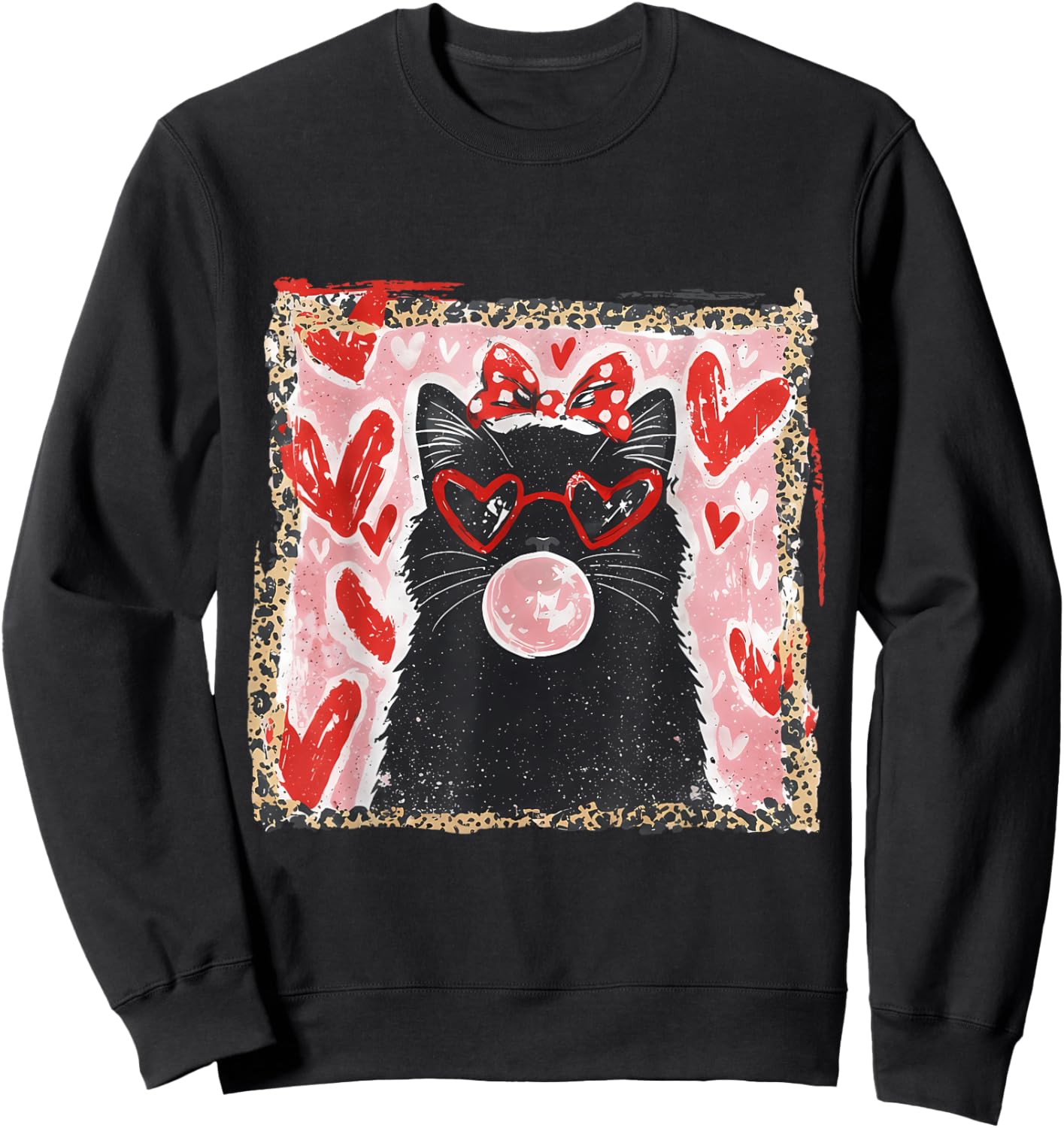 Valentine Cat Hearts Cat Lover Valentines Brushstroke Cat Sweatshirt - Sweatshirt | Black