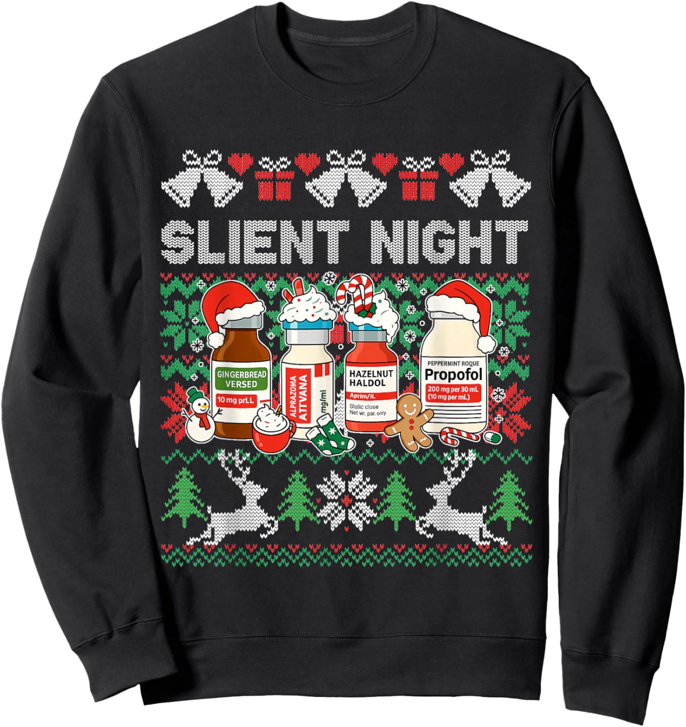 Propofol Silent Night ICU Nurses Funny Merry Ugly Christmas Sweatshirt - Sweatshirt | Black