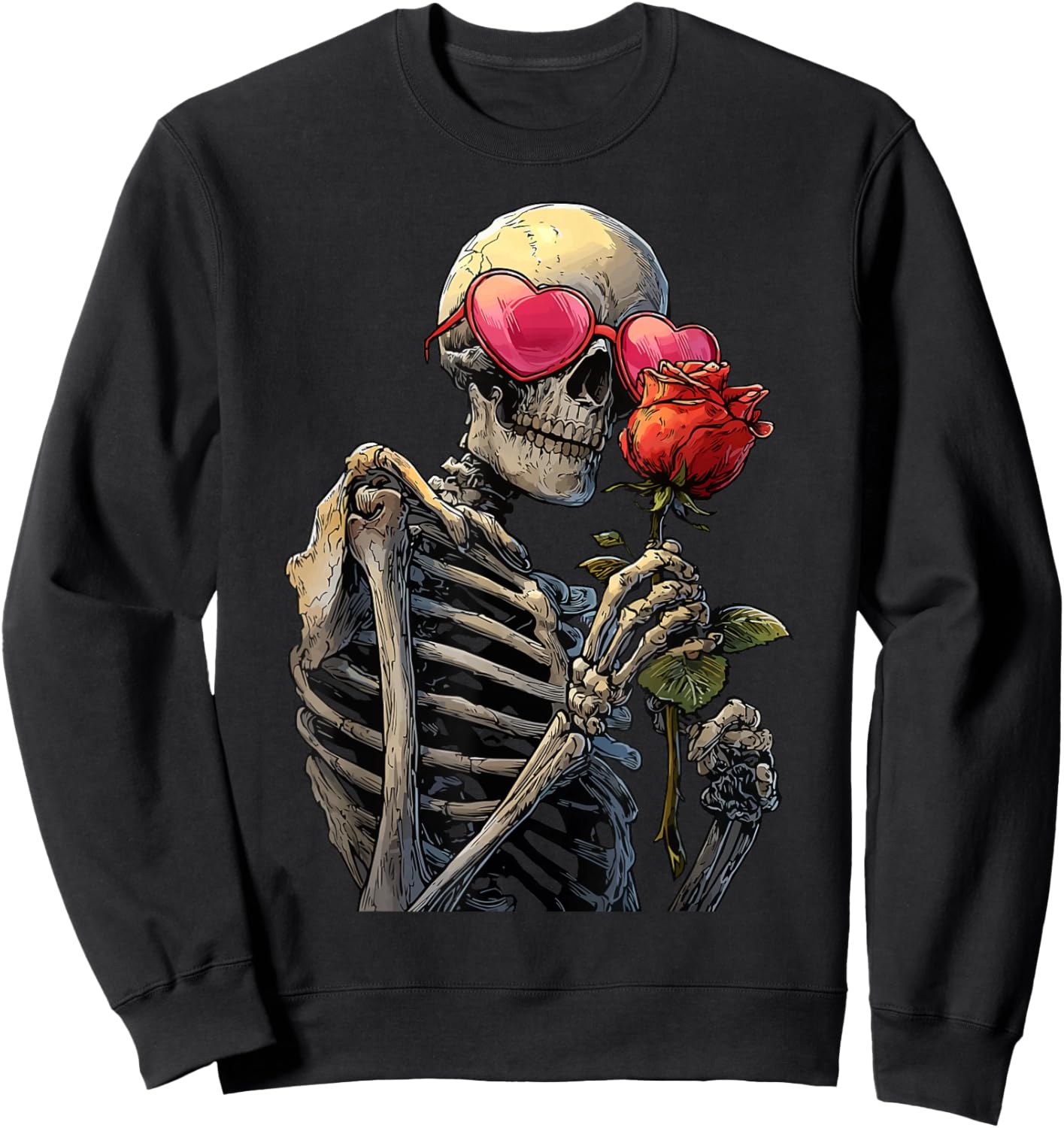 Spooky Skeleton in Heart Glasses Gothic Valentine's Day Goth Sweatshirt - Sweatshirt | Black
