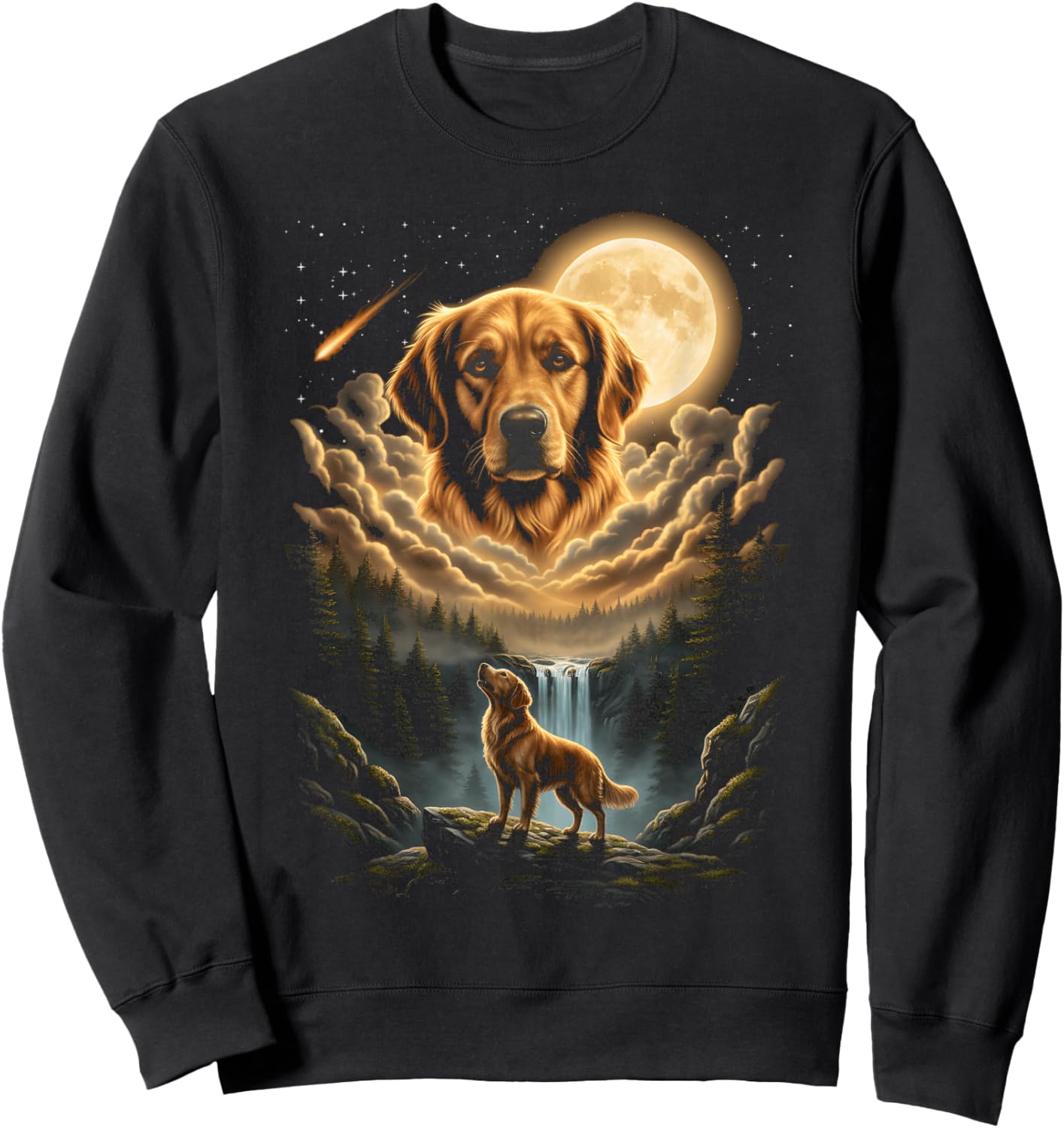 Golden Retriever Howling to The Moon Funny Dog Vintage 90s Sweatshirt - Sweatshirt | Black
