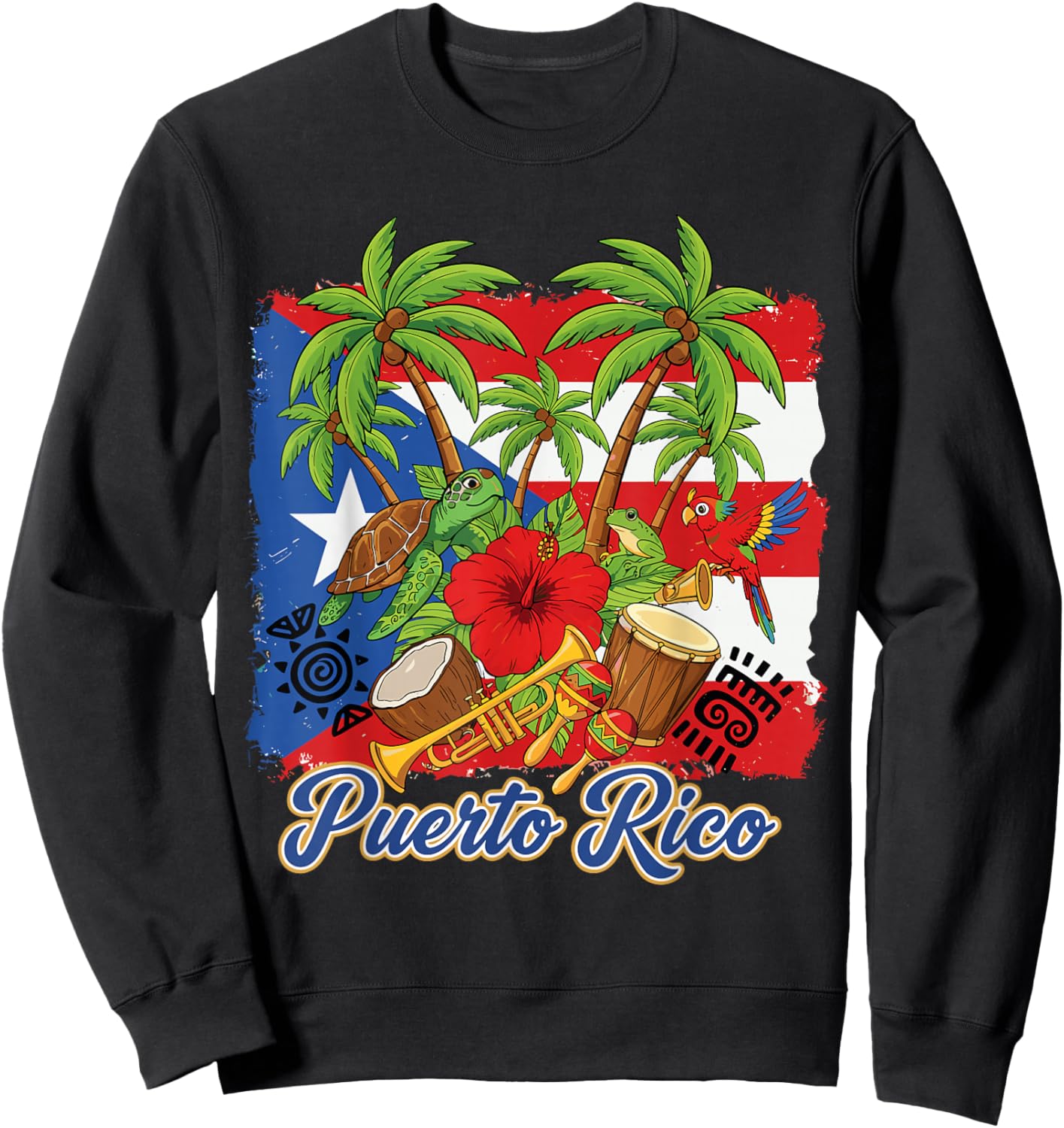 Puerto Rico Flag Floral Frog Boricua Women Hispanic Heritage Sweatshirt - Sweatshirt | Black