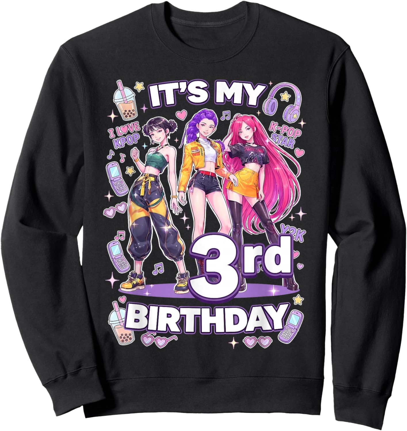 3rd Birthday 3 Year Old Girl Korean Pop Kpop Bday Party Sweatshirt - Sweatshirt | Black