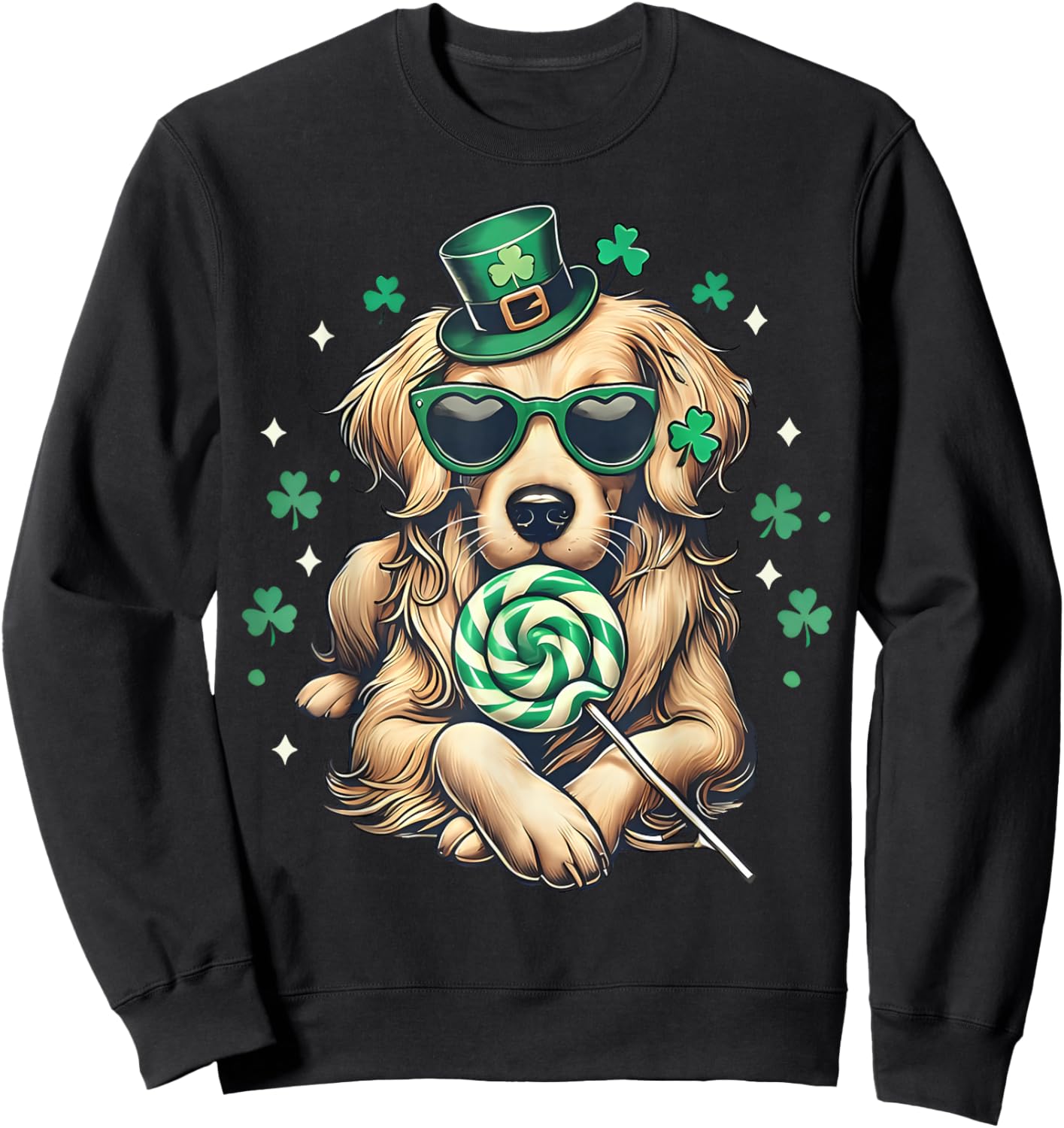 Cute Golden Retriever Shamrock St. Patrick's Day Dog Lover Sweatshirt - Sweatshirt | Black