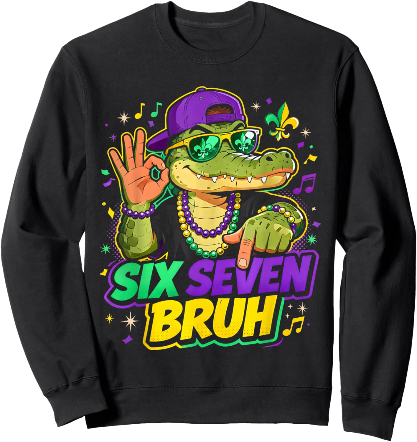 Mardi Gras Six Seven Bruh Mardigator Alligator 6 7 Meme Boys Sweatshirt - Sweatshirt | Black