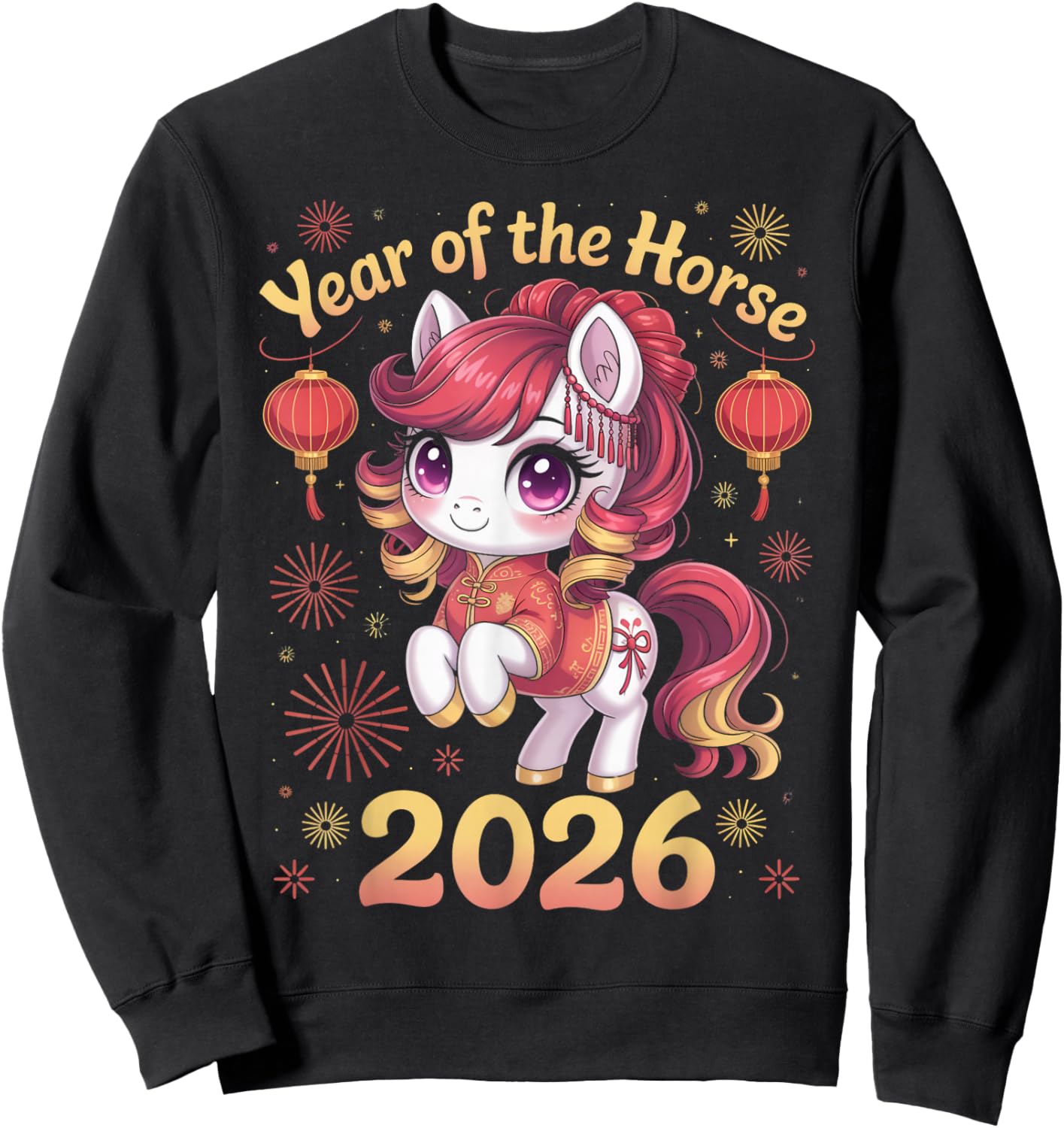 Cute Horse Zodiac Chinese Lunar New Year of The Horse 2026 Sweatshirt - Sweatshirt | Black