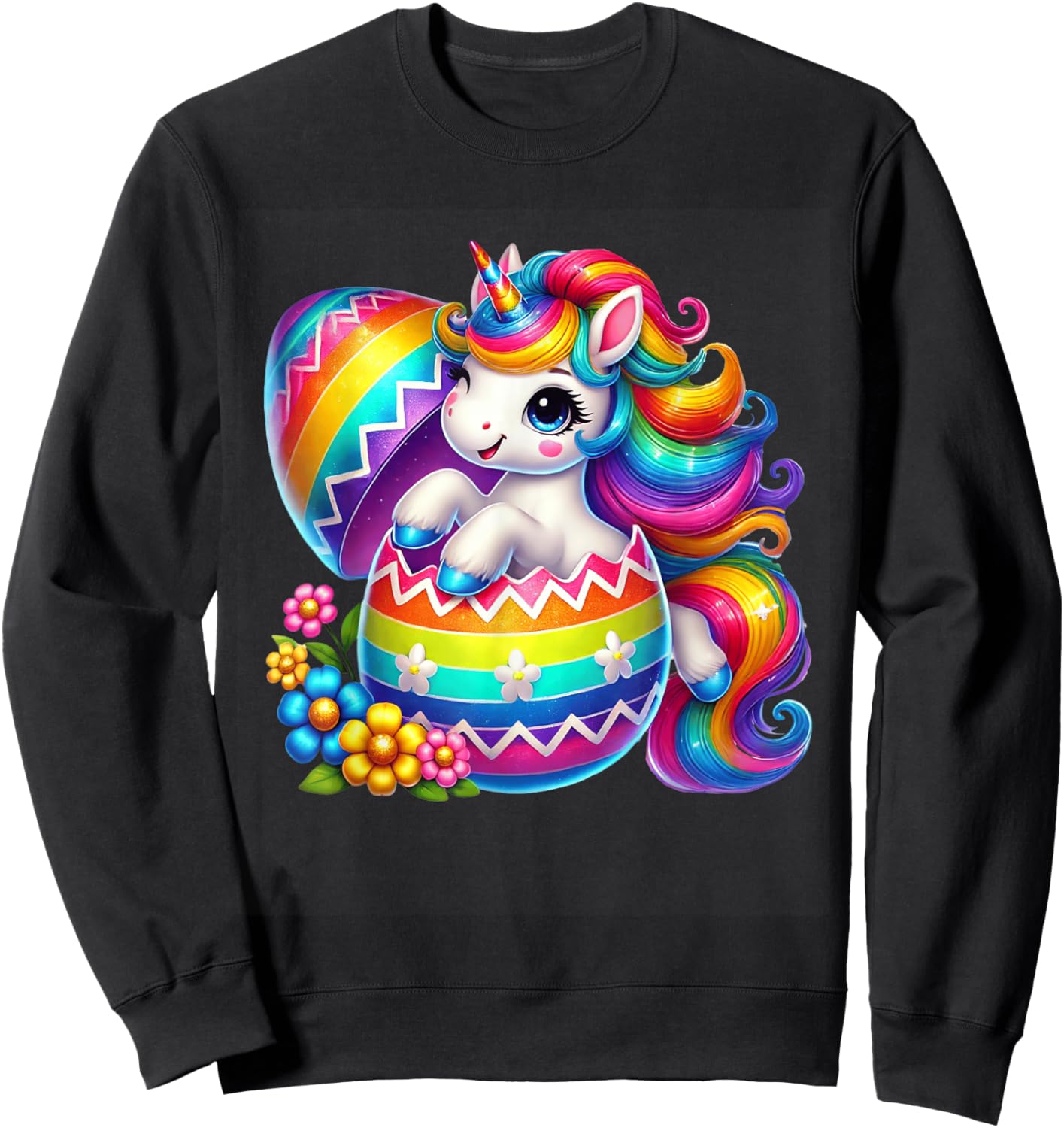 Easter Unicorn Shirt with Eggs Happy Easter Girls Kids Cute Sweatshirt - Sweatshirt | Black