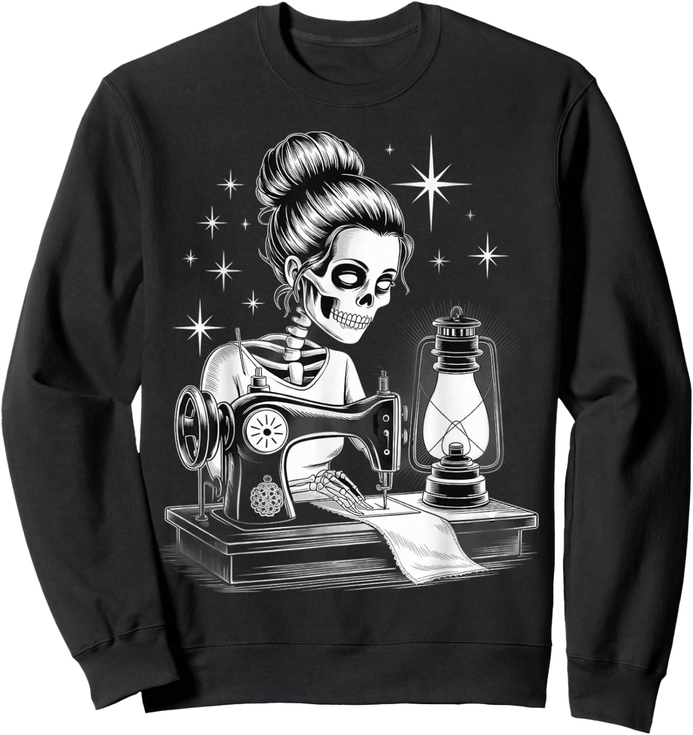 Skeleton Sewer Quilter Funny Sewing Lover Halloween Sweatshirt - Sweatshirt | Black