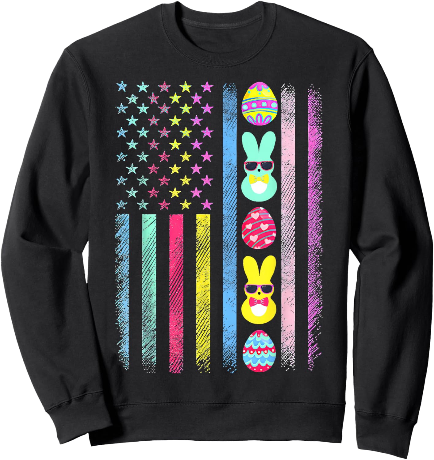 Easter Egg Bunny American Flag Patriotic Men Women Kids Sweatshirt - Sweatshirt | Black