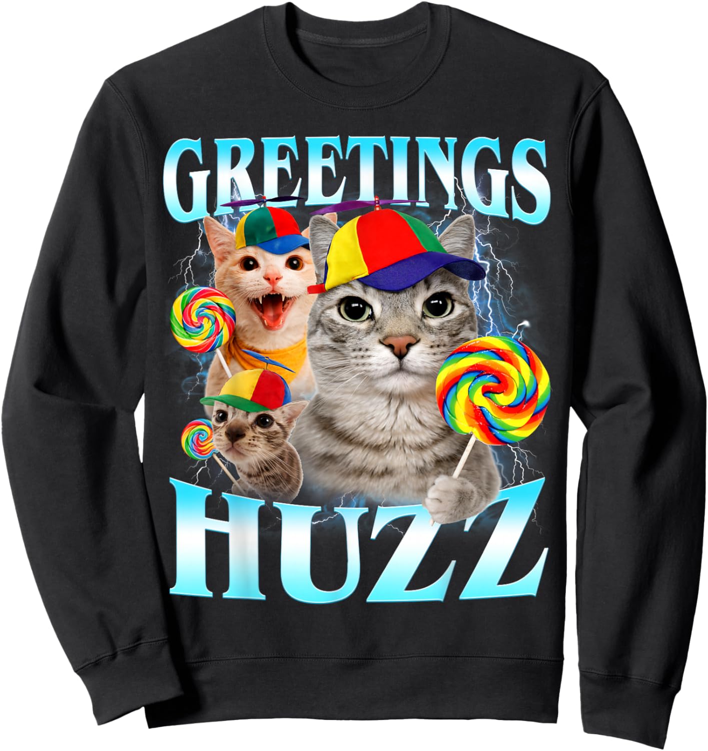 Greetings Huzz Funny Silly Cats Meme Sweatshirt - Sweatshirt | Black