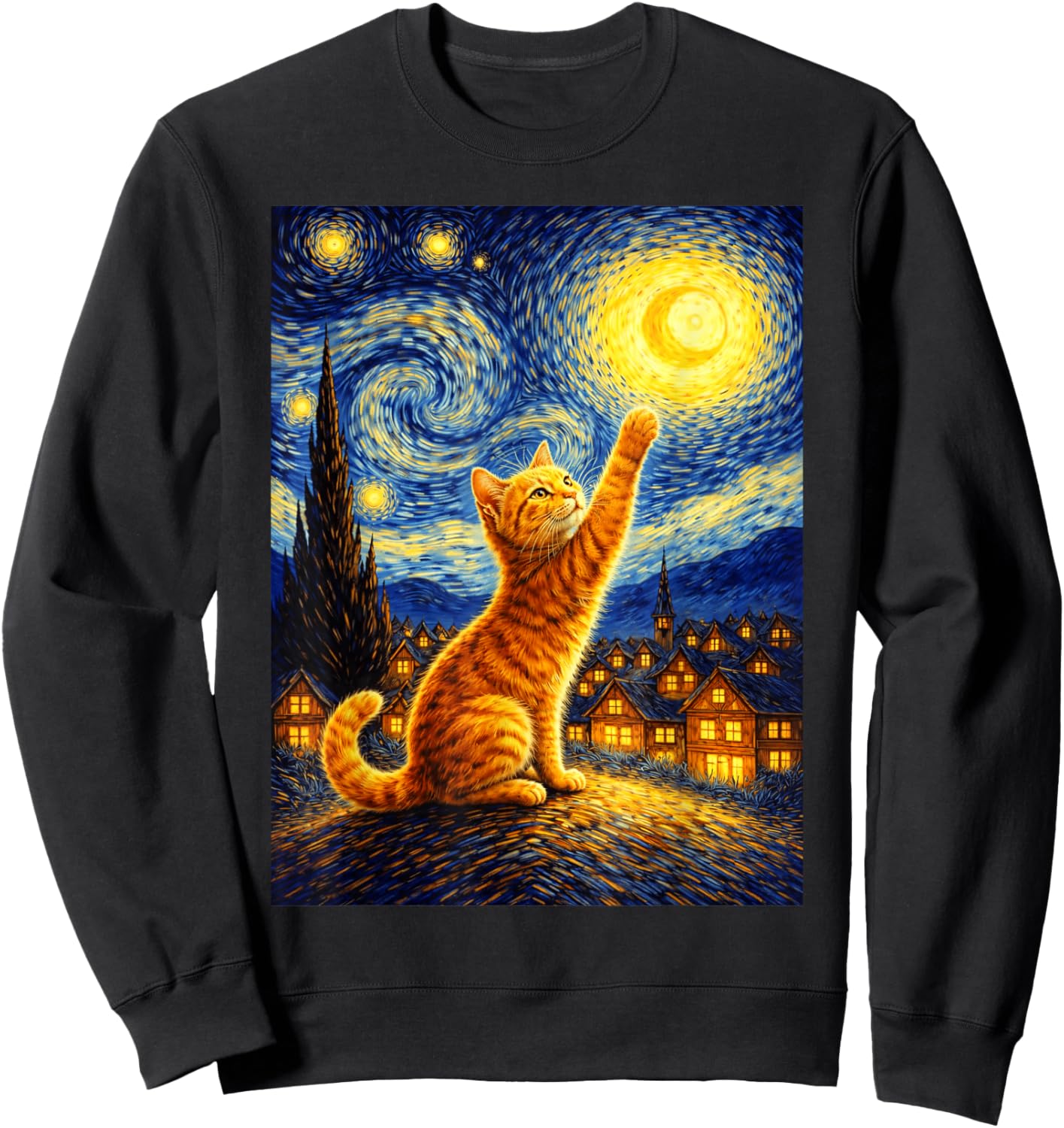 Cat Style Starry Night Art Funny Graphic Sweatshirt - Sweatshirt | Black