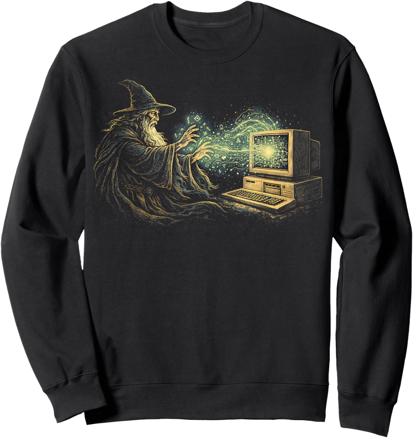 Computer Wizard Retro Fantasy Information Technology IT Guy Sweatshirt - Sweatshirt | Black