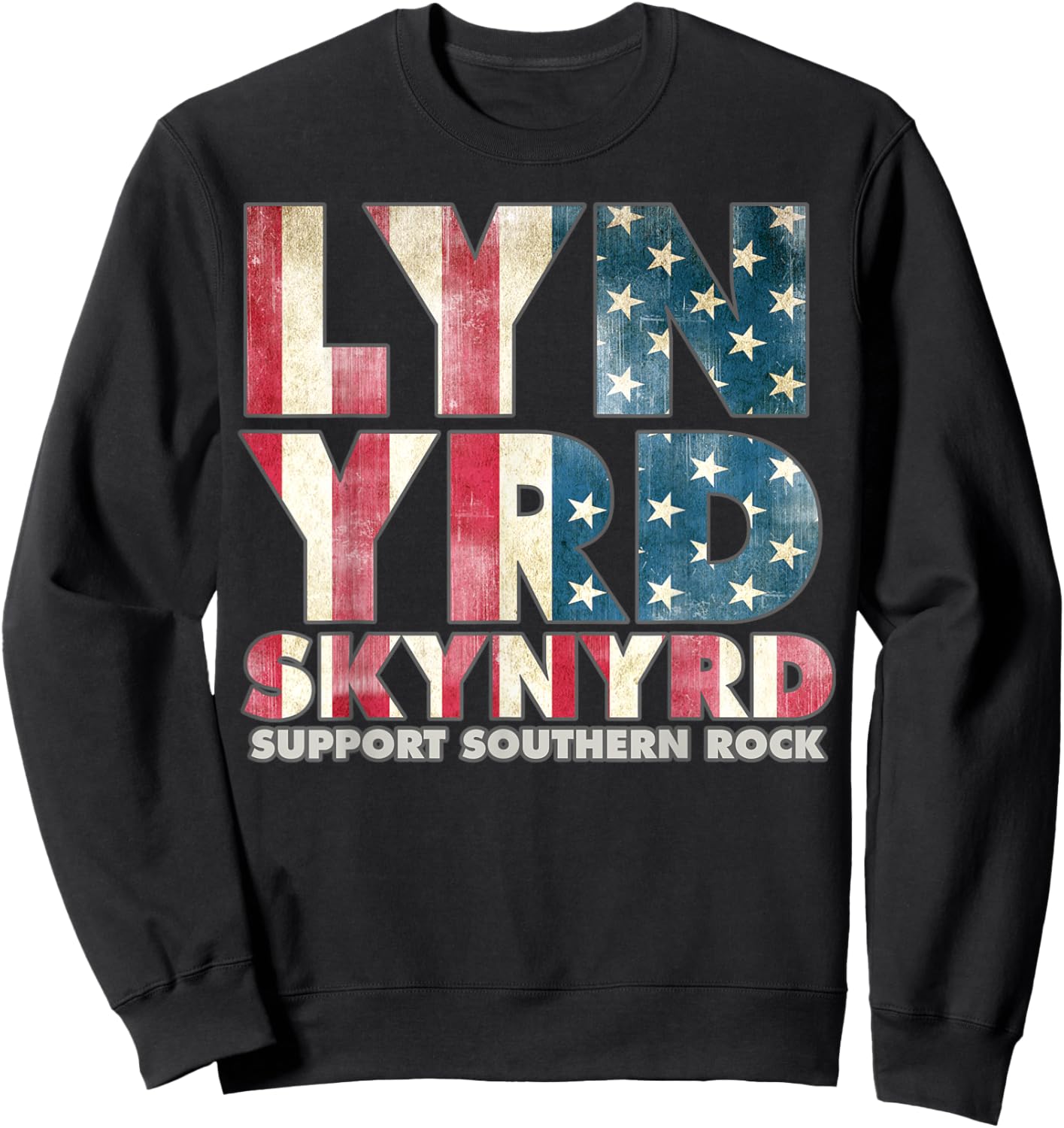 Lynyrd Skynyrd Flag Logo US Stars Stripes 70s Rock Southern Sweatshirt - Sweatshirt | Black