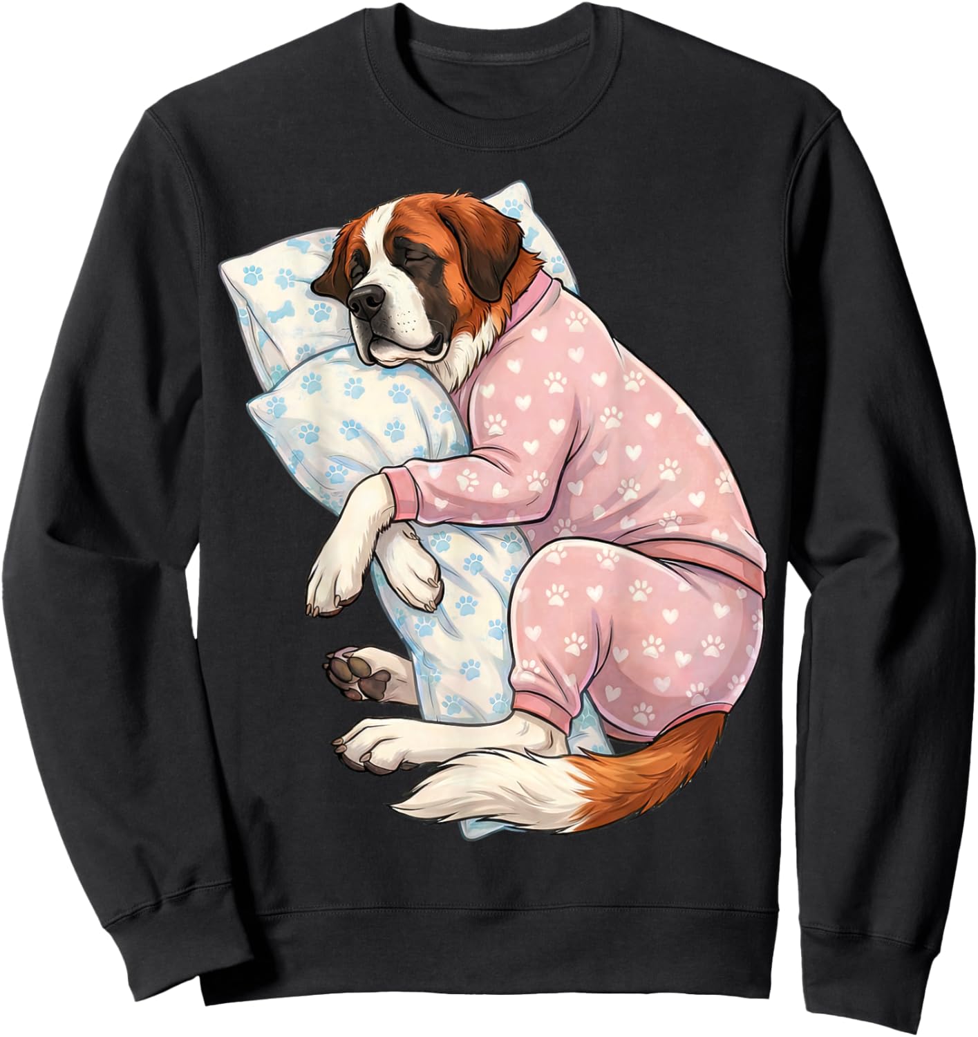 Cute Saint Bernard Dog Sleeping in Pajamas Bedtime Art Sweatshirt - Sweatshirt | Black