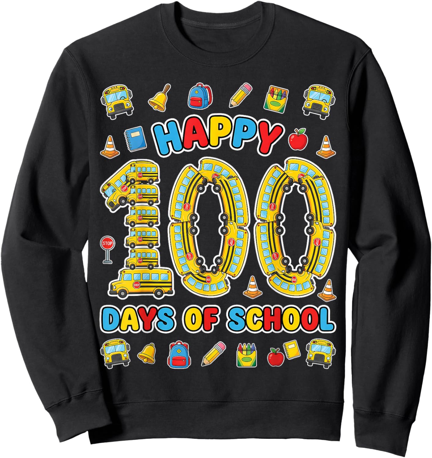 Happy 100th Day of School Bus Driver 100 Days of School Kids Sweatshirt - Sweatshirt | Black