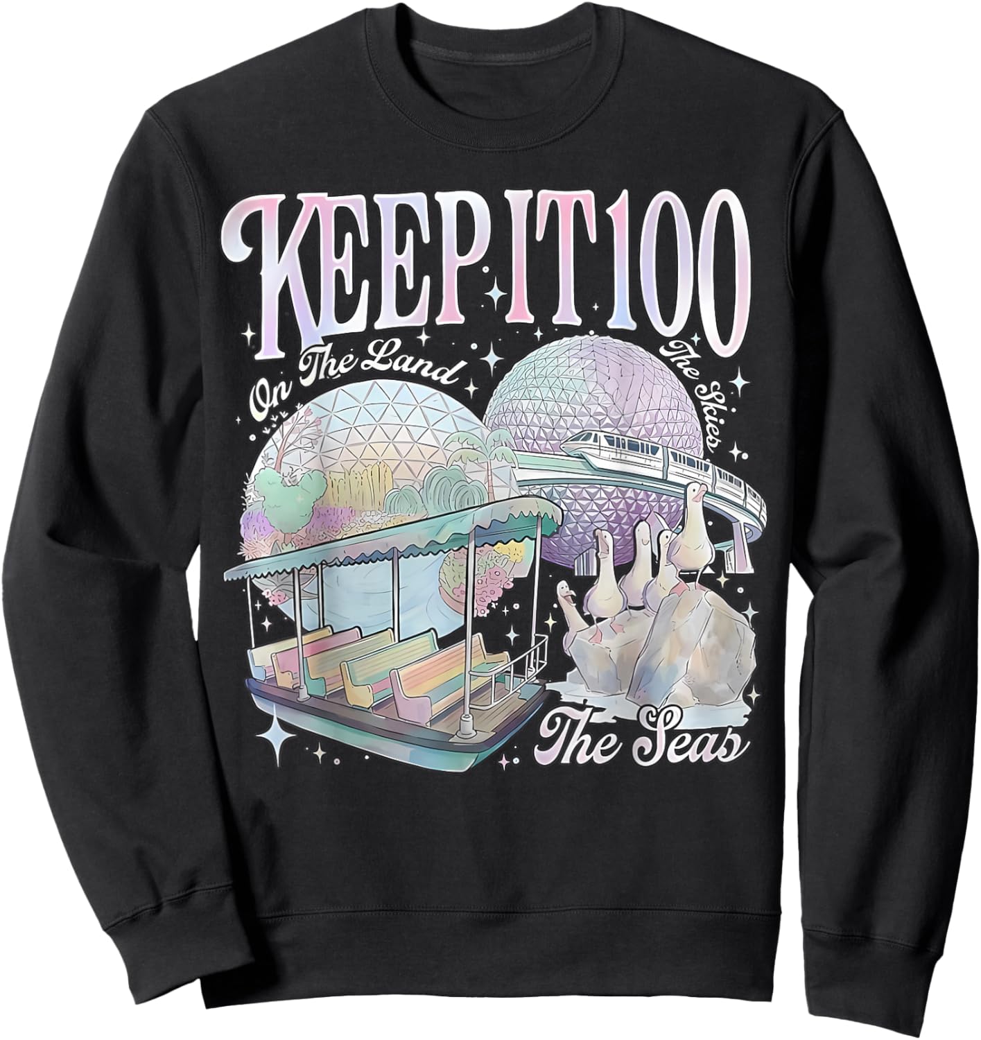 Keep It 100 Retro Transport Art Land Sea Sky Style Men Women Sweatshirt - Sweatshirt | Black