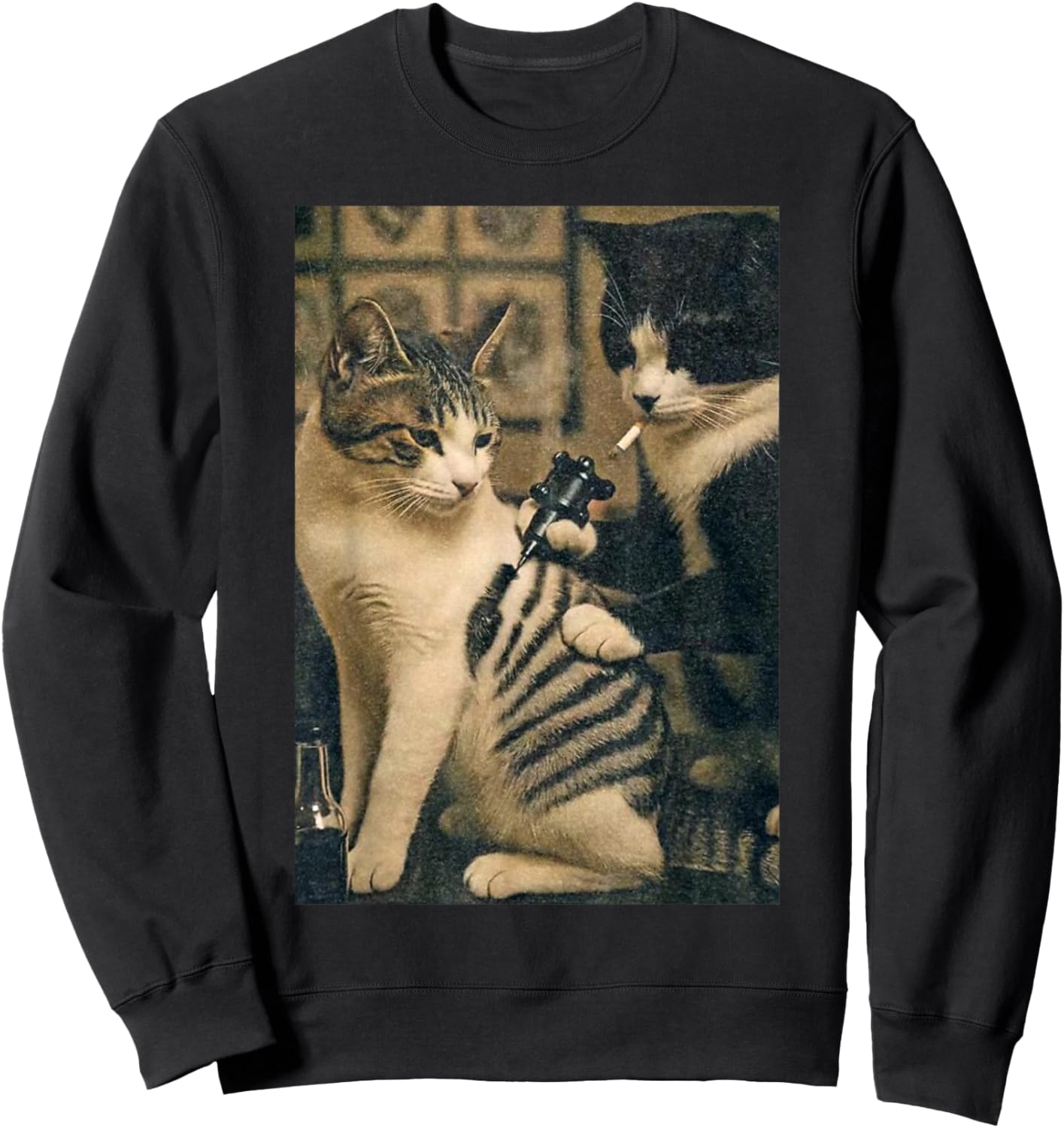 Funny Cats Vintage Cat Tattoo Meme Sweatshirt - Sweatshirt | Black