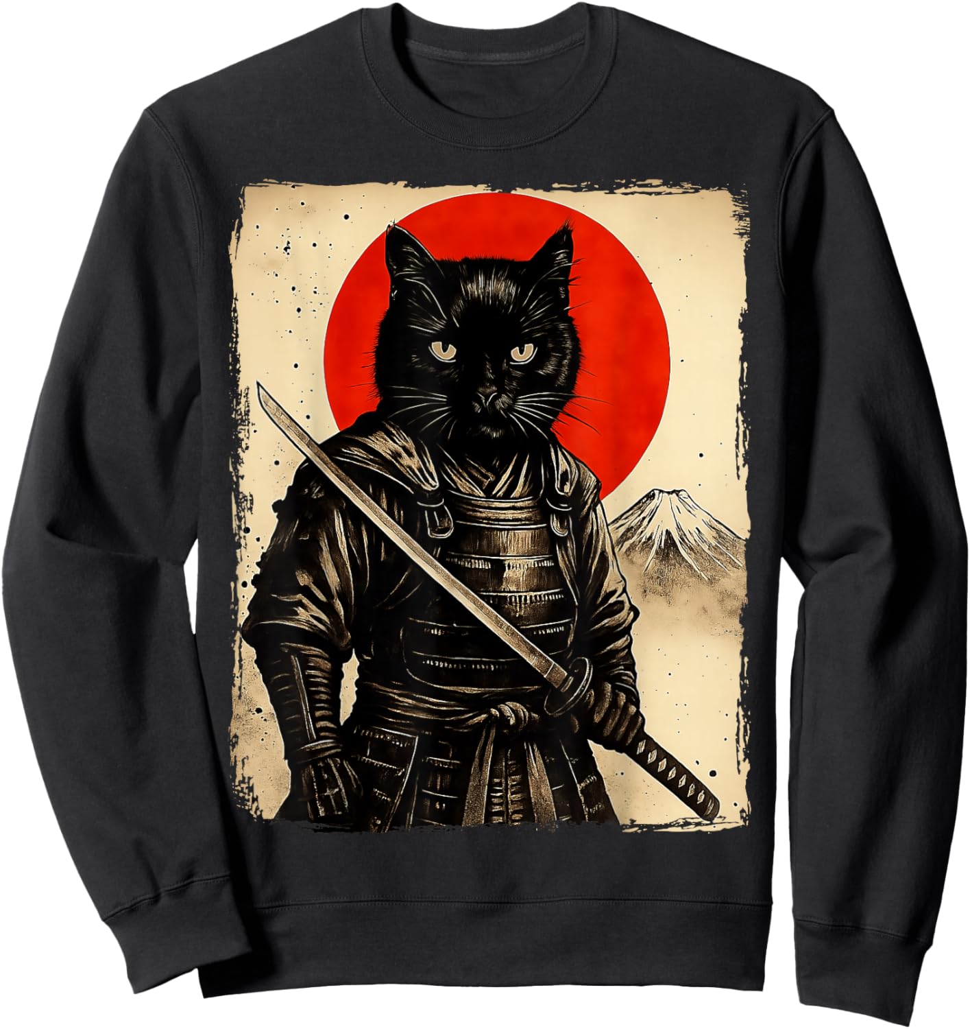 Cat Samurai Japanese Sword Anime Cat Sweatshirt - Sweatshirt | Black