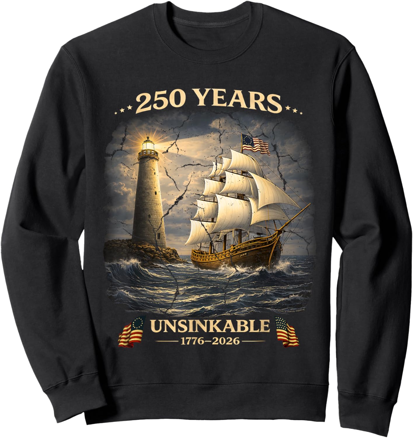 250 Years Patriotic Tall Ship 1776-2026 250th Birthday Sweatshirt - Sweatshirt | Black