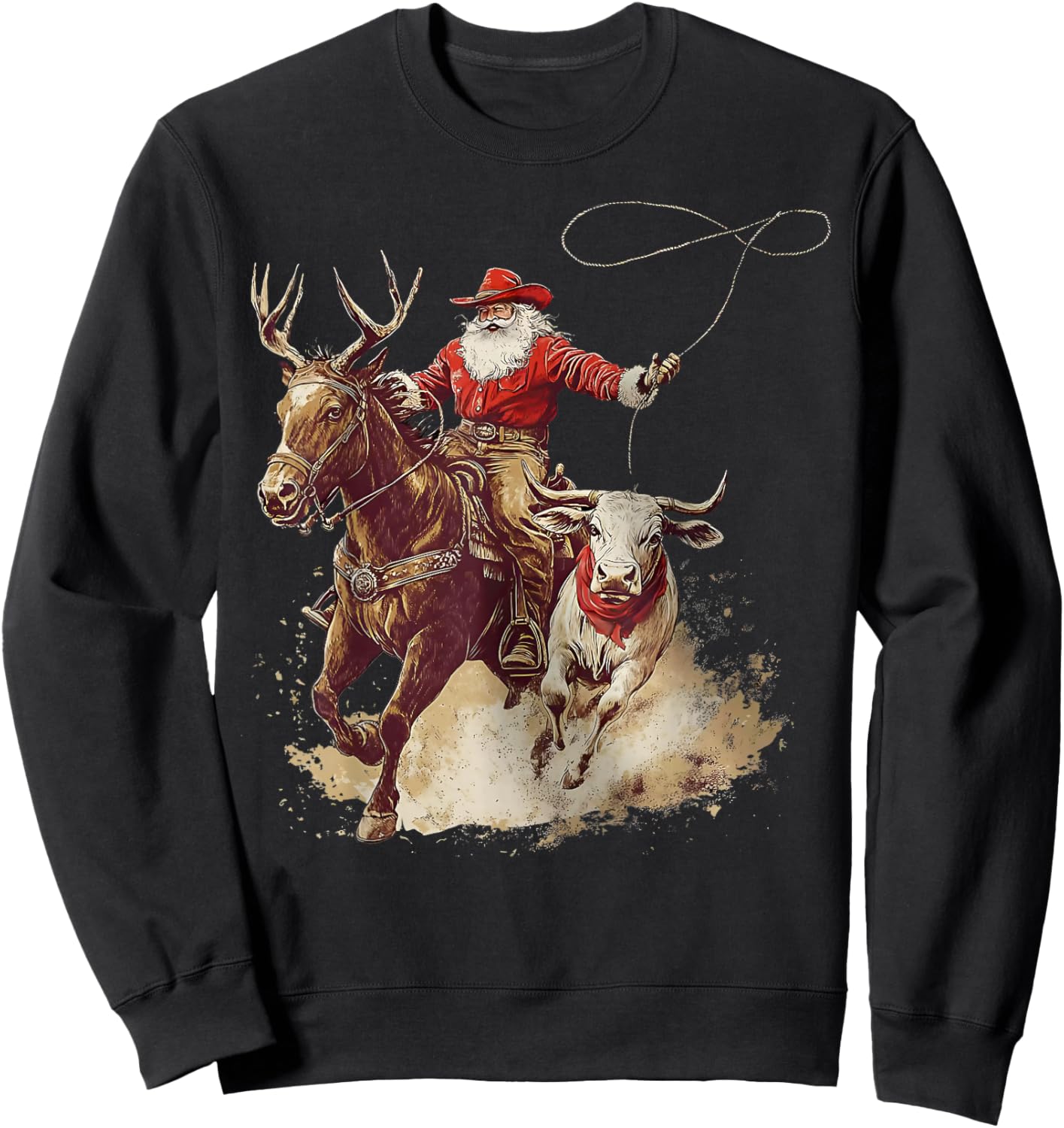 Merry Christmas Xmas Santa Cowboy Western Pajamas Holiday Sweatshirt - Sweatshirt | Black