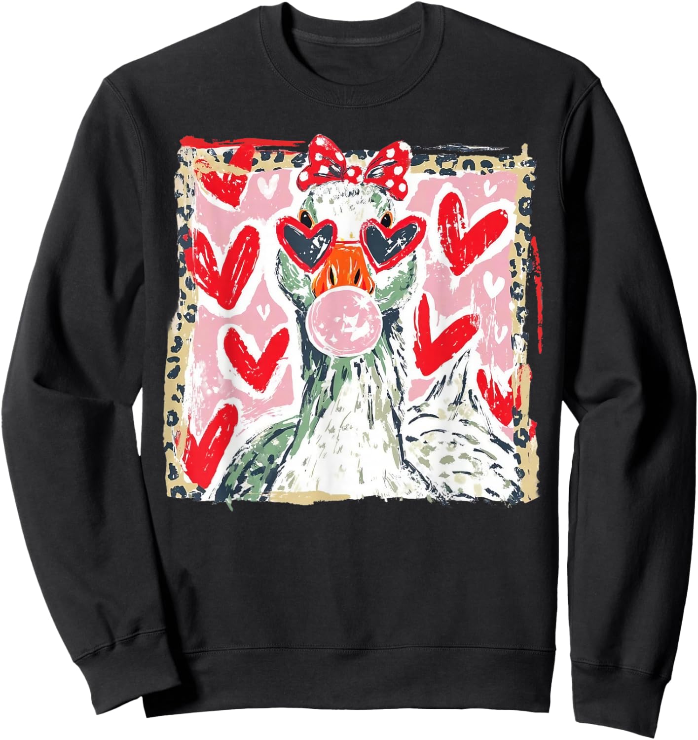 Valentine’s Day Goose Happy Valentine Goose Love Heart Art Sweatshirt - Sweatshirt | Black