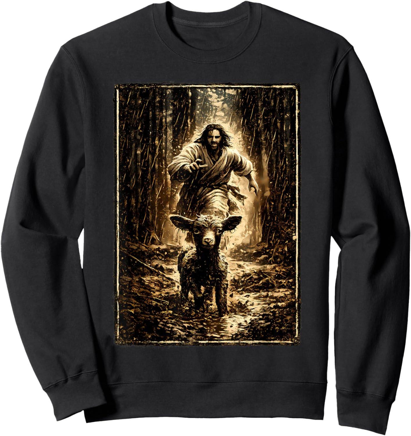 Jesus Chasing Lamb Sweatshirt - Sweatshirt | Black