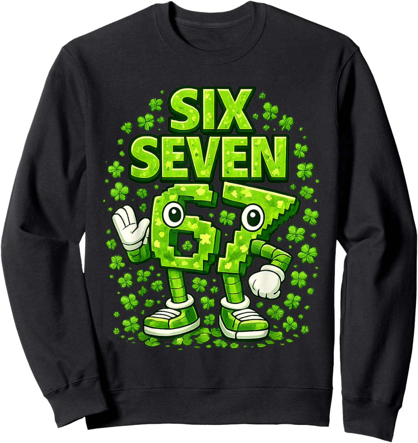 Kids Meme 67 Six Seven 6 7 St Patricks Day Irish Shamrock Sweatshirt - Sweatshirt | Black
