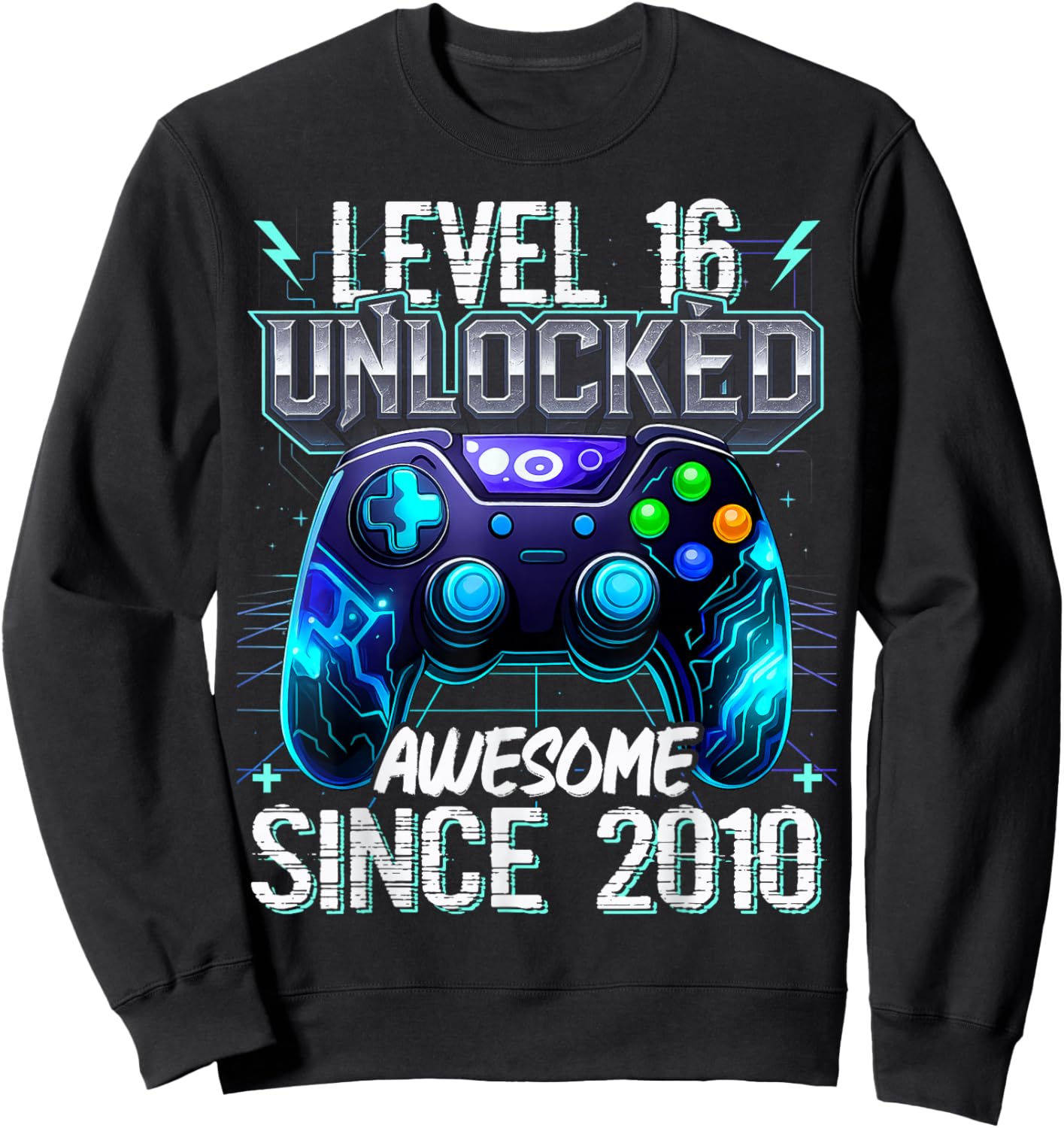 16th Birthday Boy Level 16 Gamer 16 Year Video Game Party Sweatshirt - Sweatshirt | Black