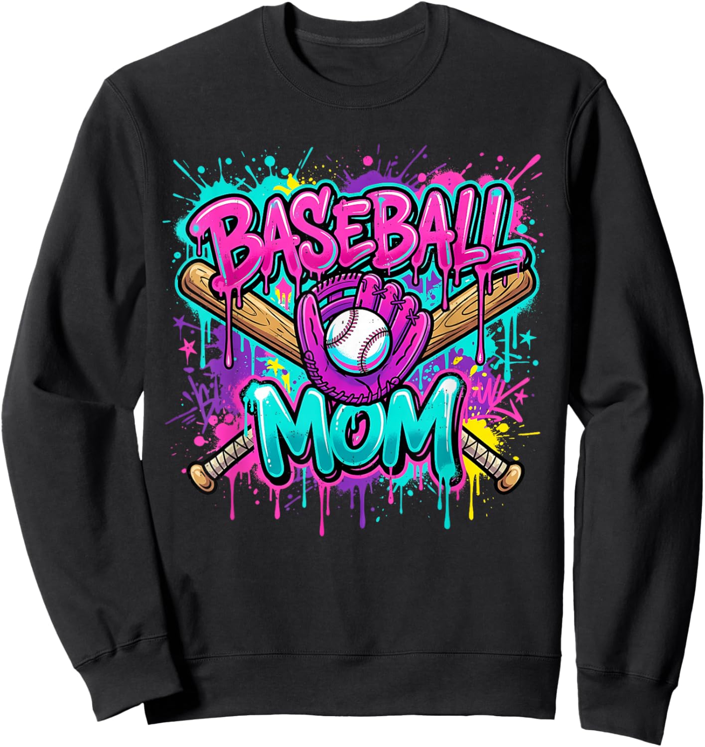 Baseball Mom Drip Mama of Both Mother's Day Game Day Sweatshirt - Sweatshirt | Black