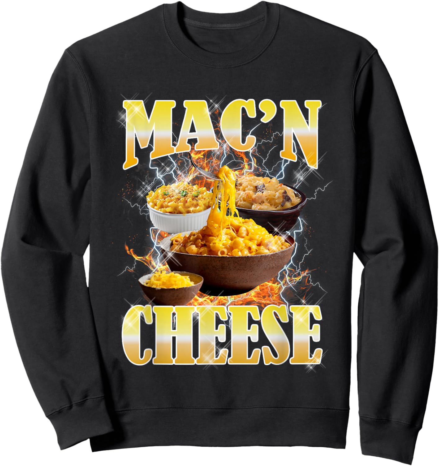 Thanksgiving Mac 'N Cheese Bootleg 90's Rap Rock Funny Sweatshirt - Sweatshirt | Black