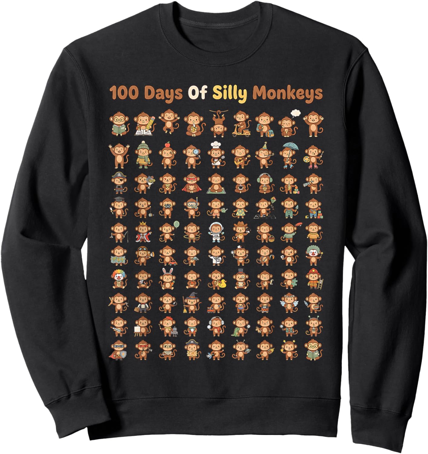 Funny 100th Day of School Teacher 100 Days of Silly Monkeys Sweatshirt - Sweatshirt | Black