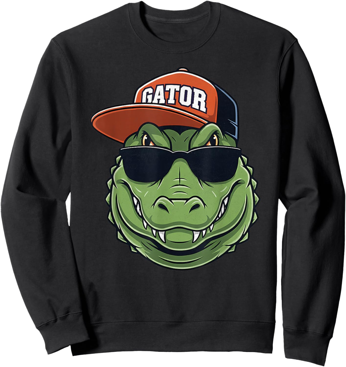 Cool Crocodile Animal Gator Graphic with Cap and Sunglasses Sweatshirt - Sweatshirt | Black