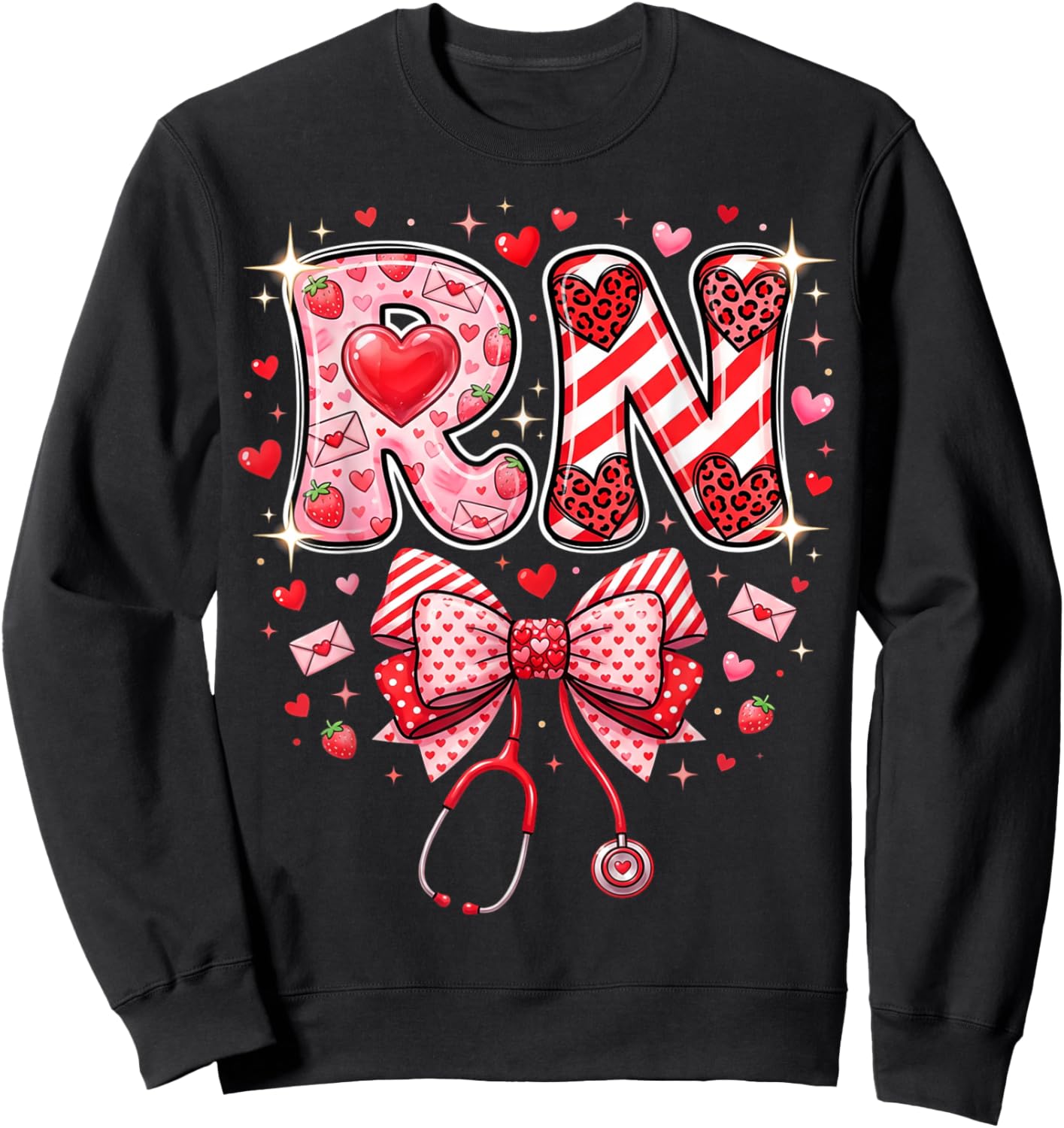 Healthcare Heart Registered Nurse RN Valentines Nurses Sweatshirt - Sweatshirt | Black