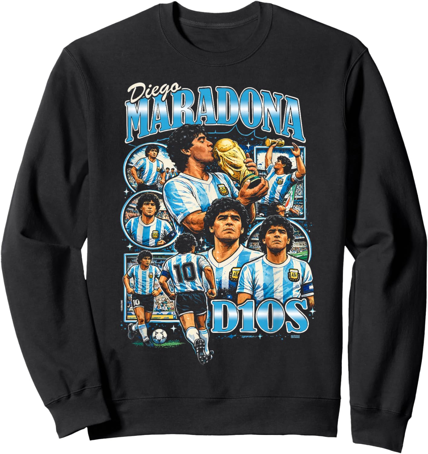 Diego Maradona 90s Vintage Bootleg Style Football Soccer Art Sweatshirt - Sweatshirt | Black