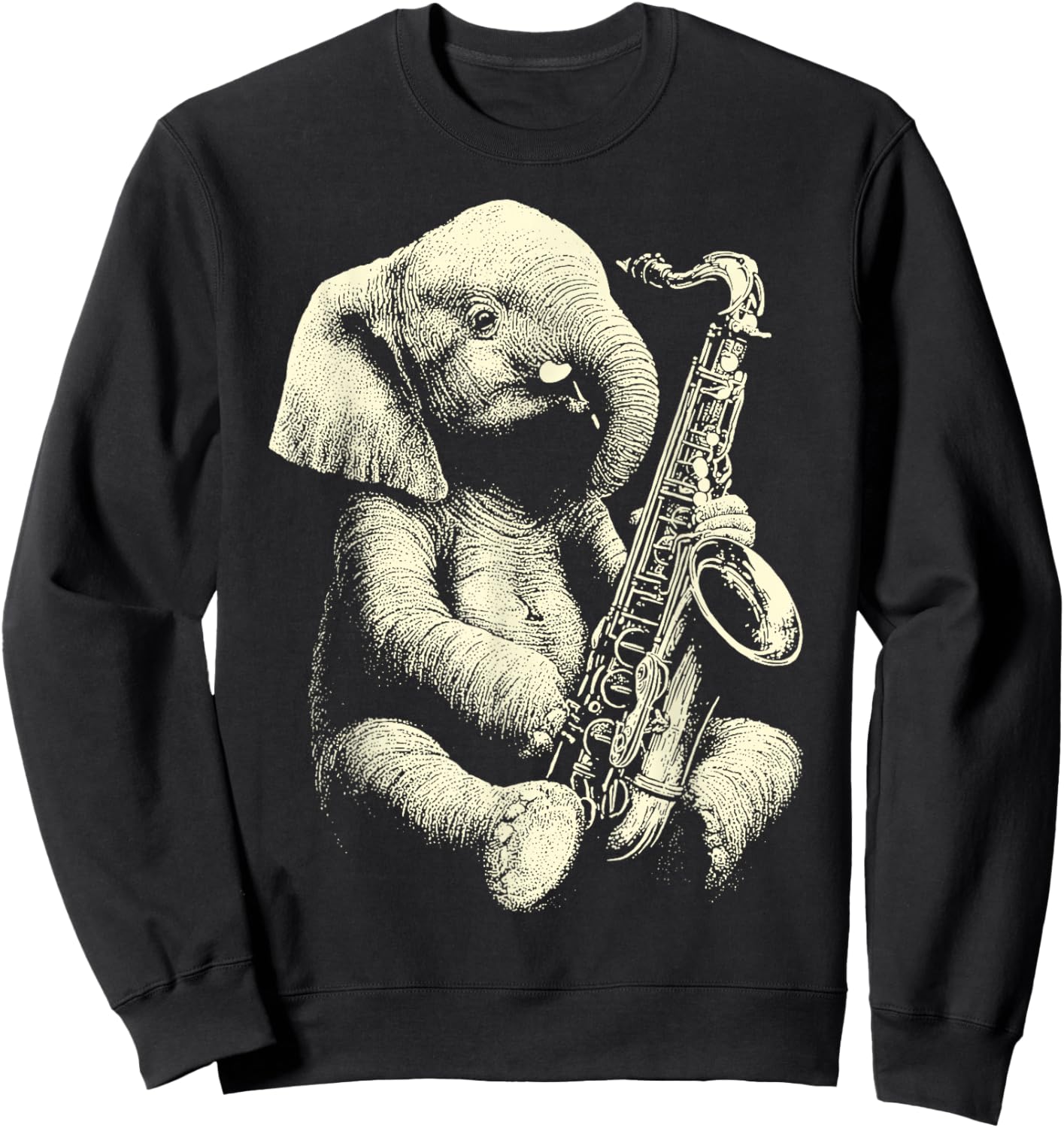 Cute Elephant Playing Saxophone Player Funny Jazz Musician Sweatshirt - Sweatshirt | Black