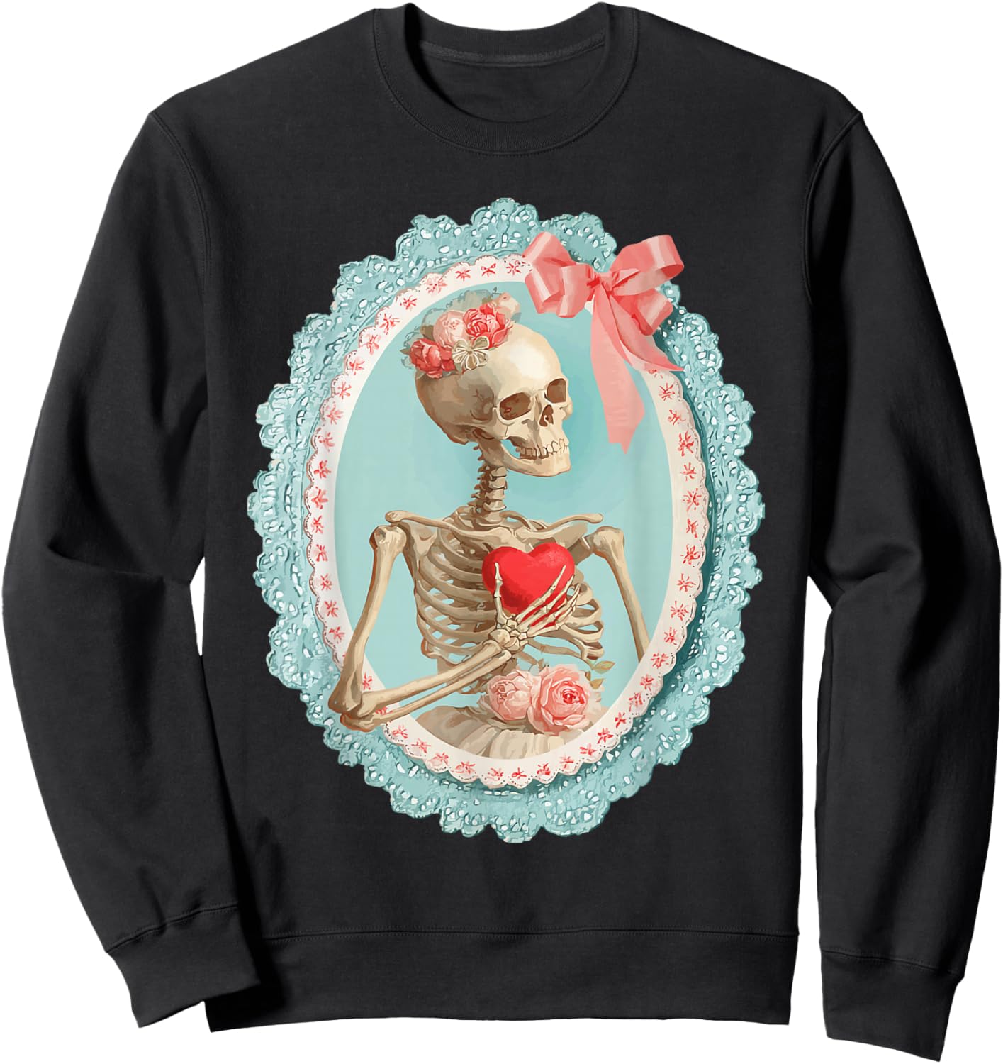 Skeleton with Heart Victorian Gothic Romantic Valentines Day Sweatshirt - Sweatshirt | Black