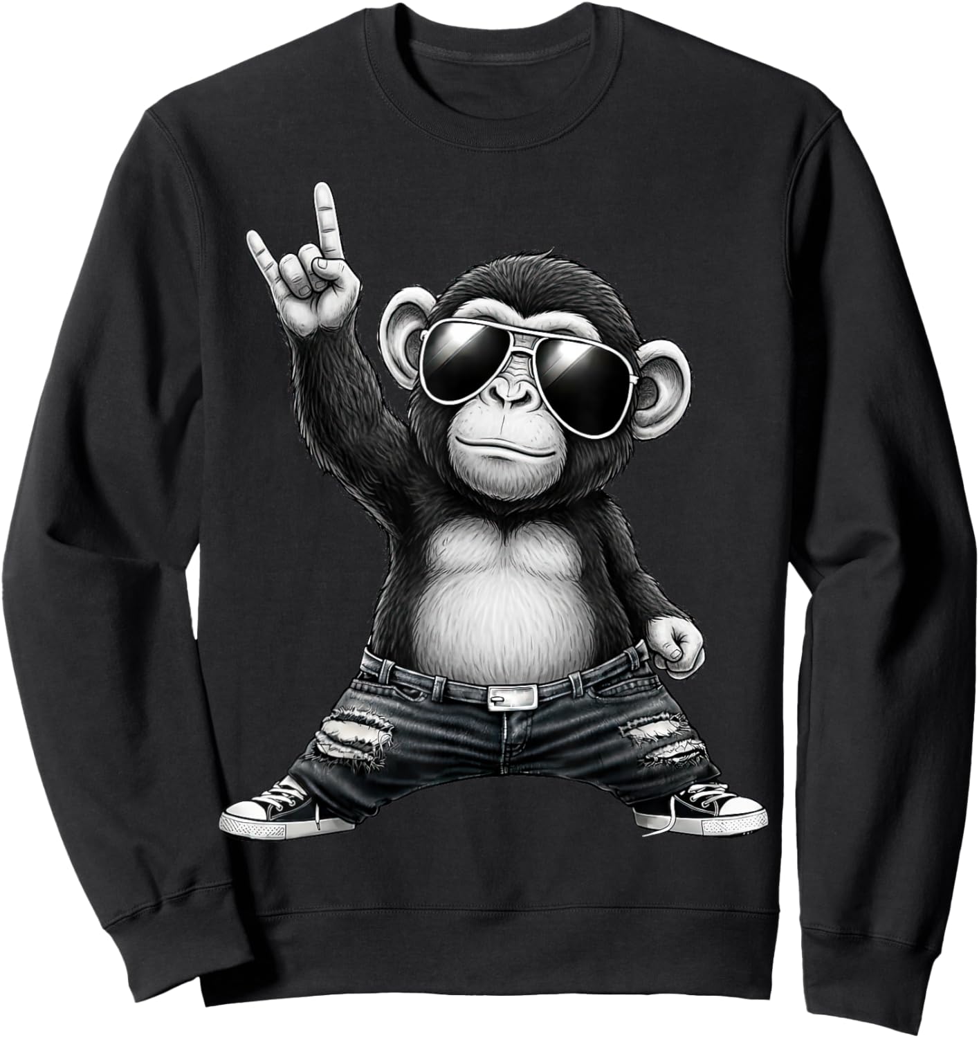 Retro Funny Monkey Cool Rock Music Lovers Boys Girls Kids Sweatshirt - Sweatshirt | Black