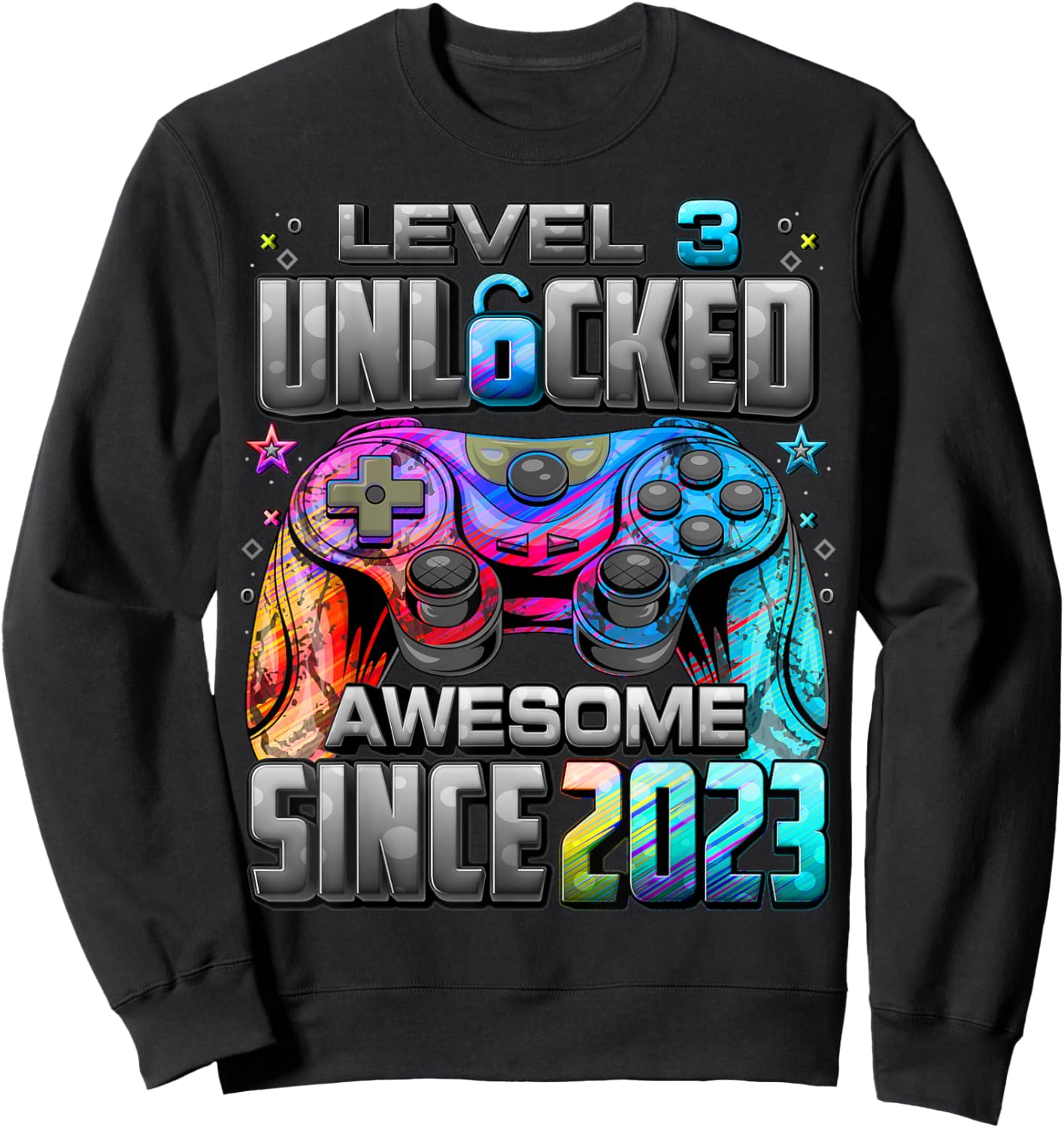 Level 3 Unlocked Awesome Since 2023 3rd Birthday Gaming Sweatshirt - Sweatshirt | Black