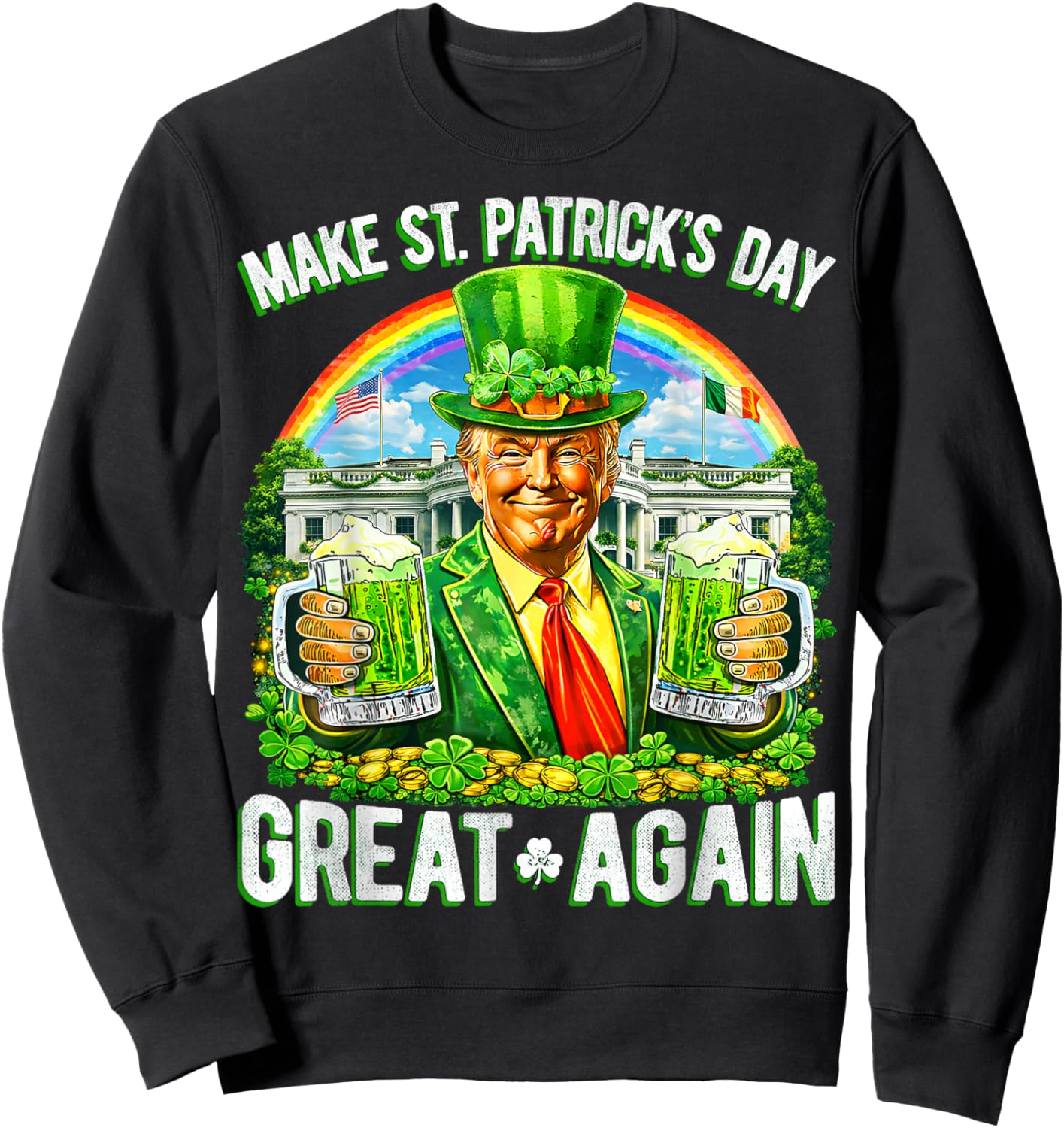 Trump St Patrick's Day Shamrock Women Sweatshirt - Sweatshirt | Black