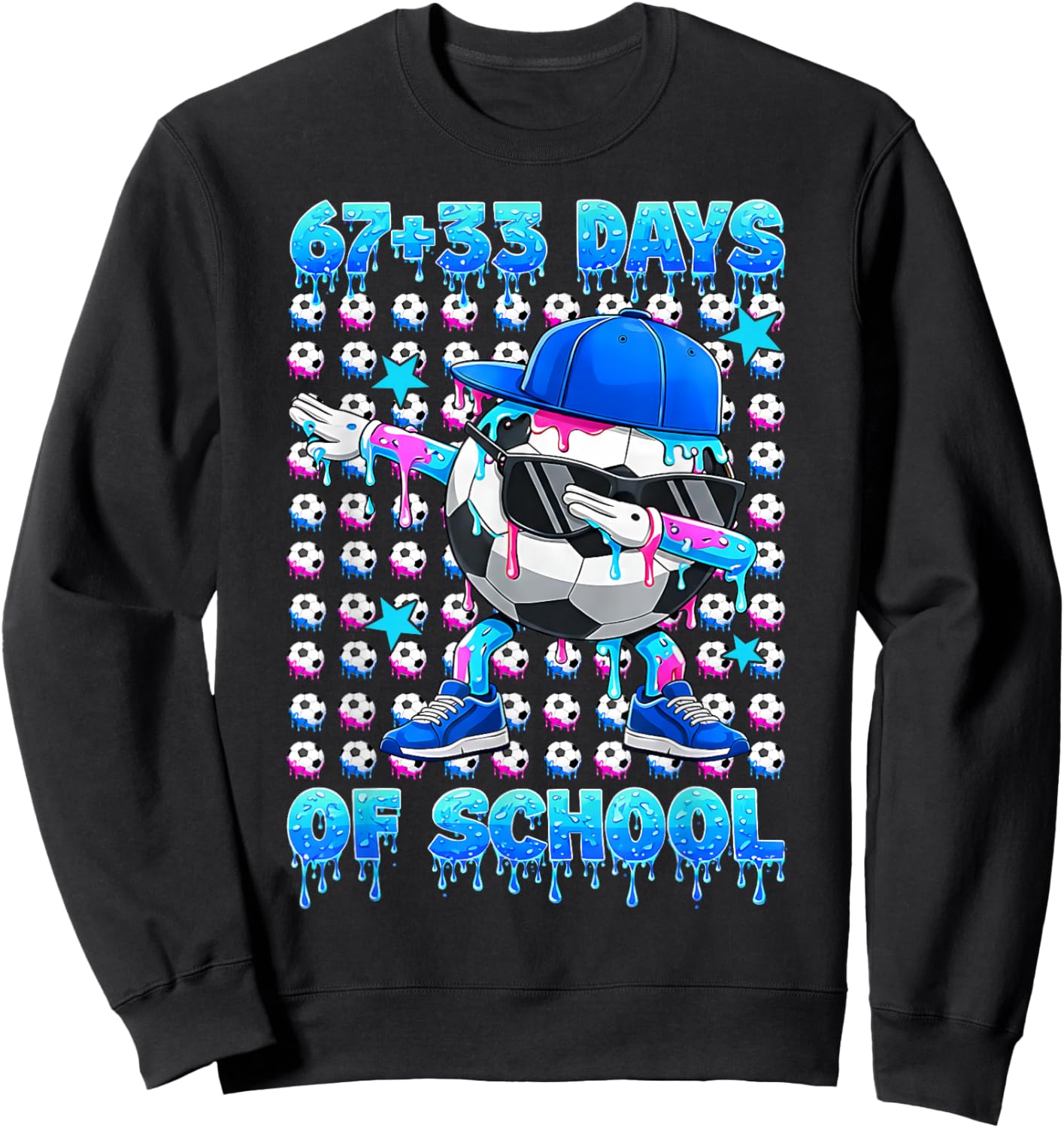 67+33 Days of School Dab Soccer Boy 100 Soccer Ball Icecream Sweatshirt - Sweatshirt | Black