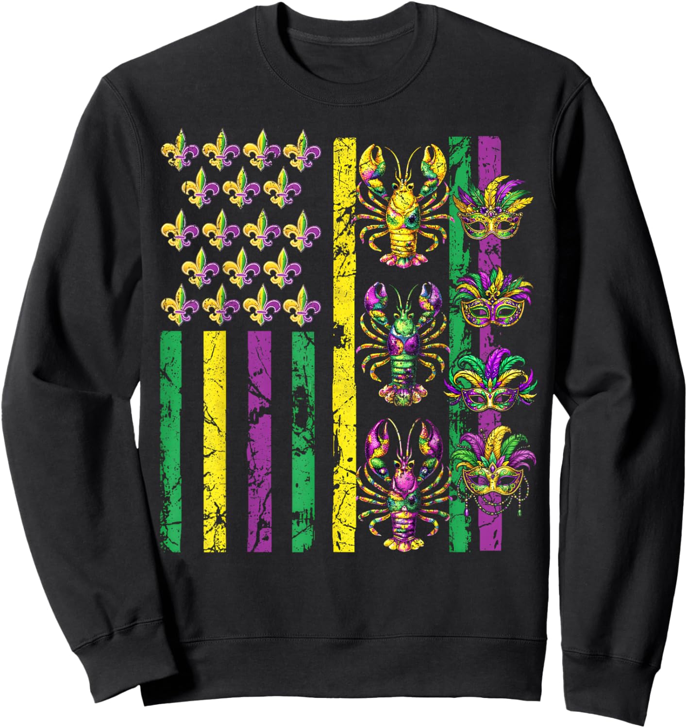 Mardi Gras USA American Flag Crawfish Carnival Men Women Kid Sweatshirt - Sweatshirt | Black